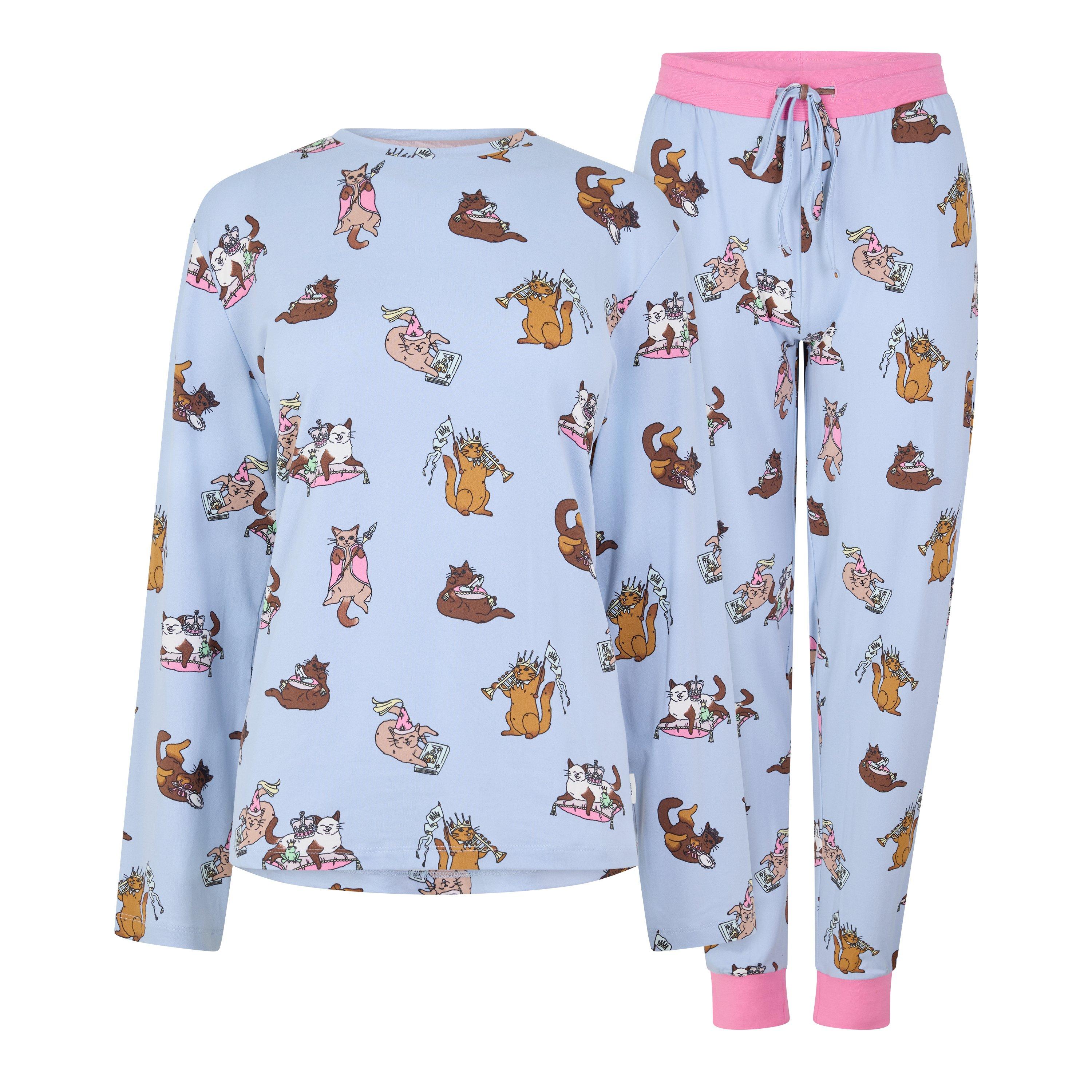 Chelsea Peers Women's Long-Sleeve Crew-Neck Top And Trousers Pyjama Set - Princess Blue - 14 (L)