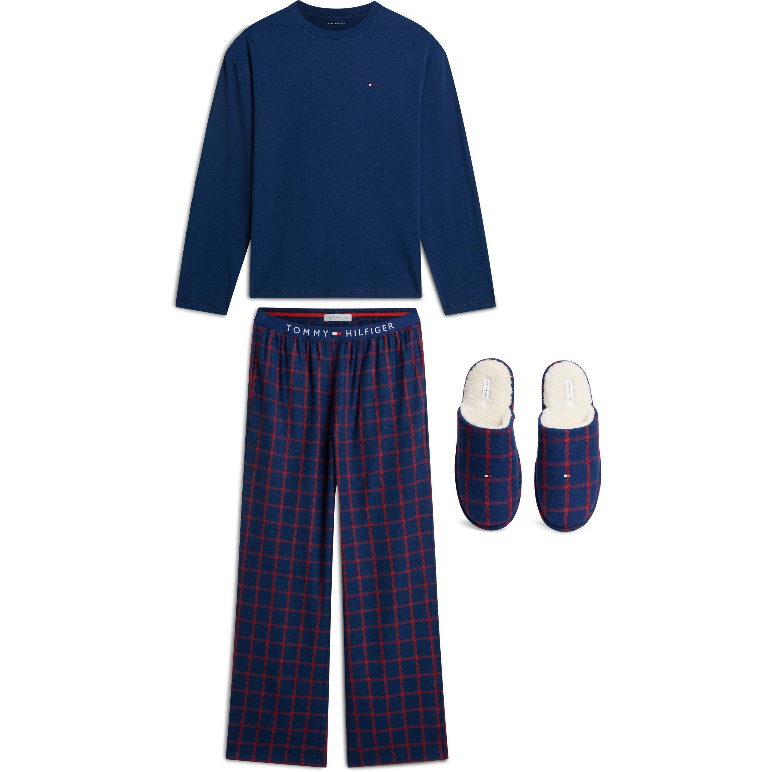 Navy/RedCheck - Tommy Hilfiger - Long Sleeve Pyjama & Slippers Gift Set - 1