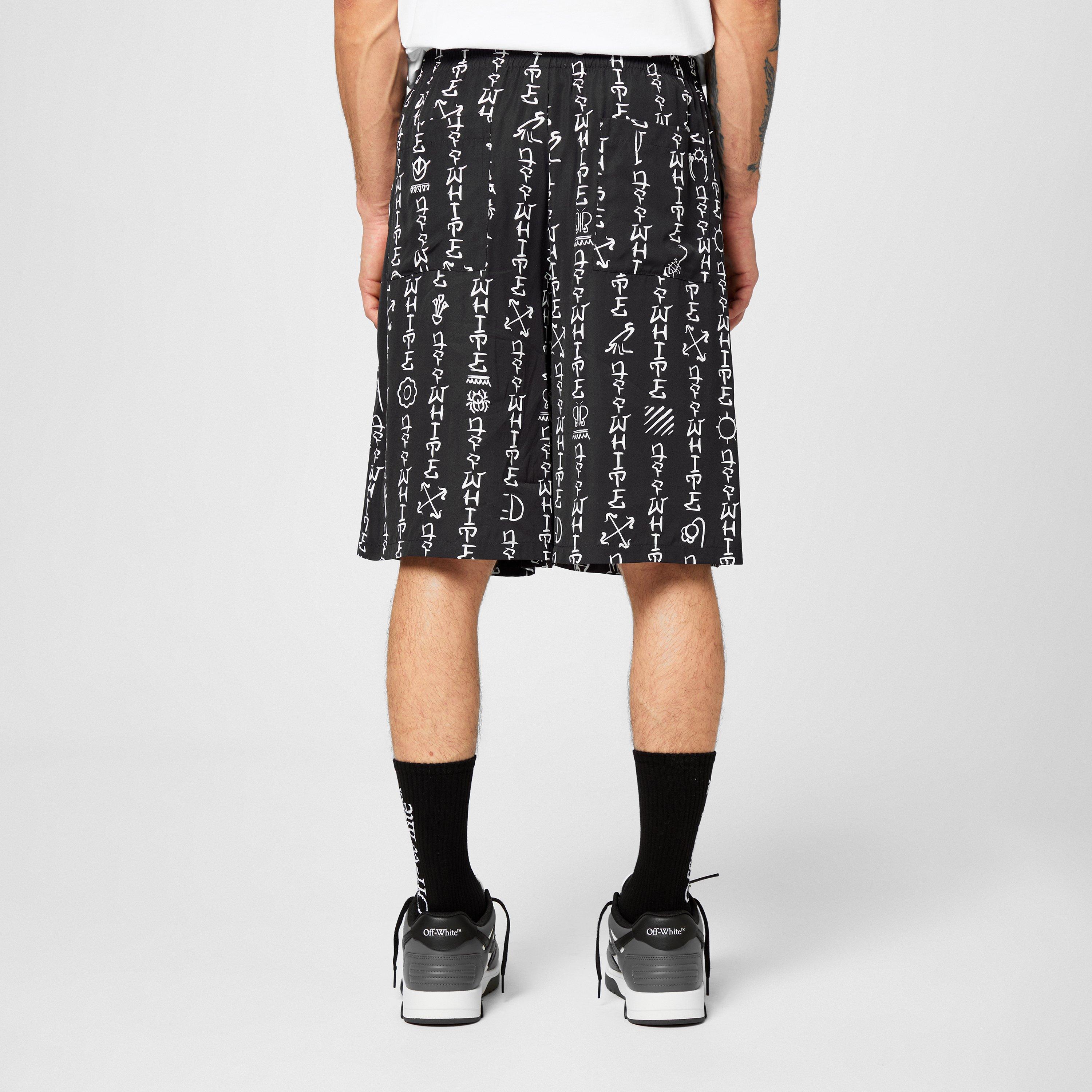 Black - Off White - Men's  Bowling Design Shorts - 3