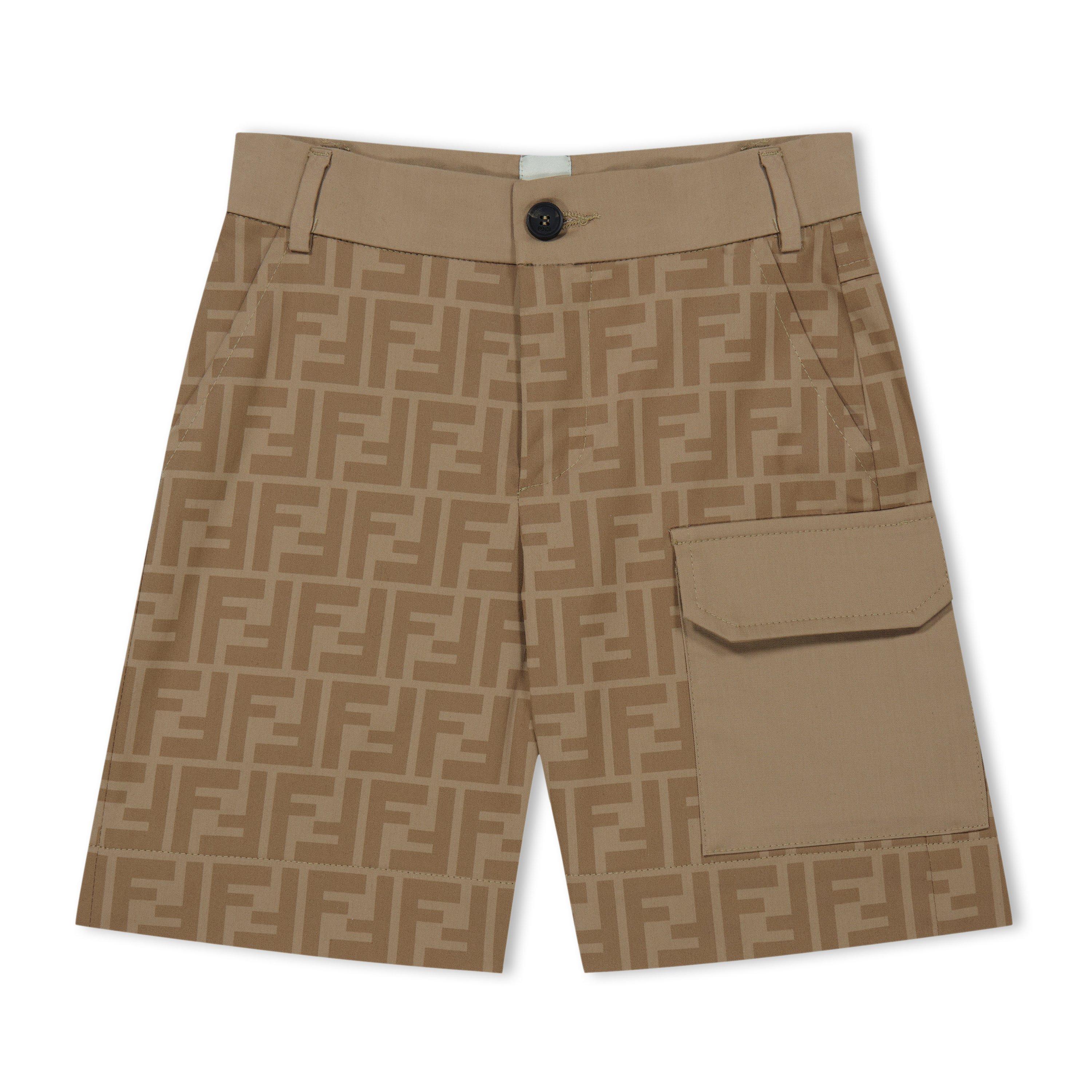 Beige F1F4G - Fendi - Ff Logo Chambray Shorts - 1