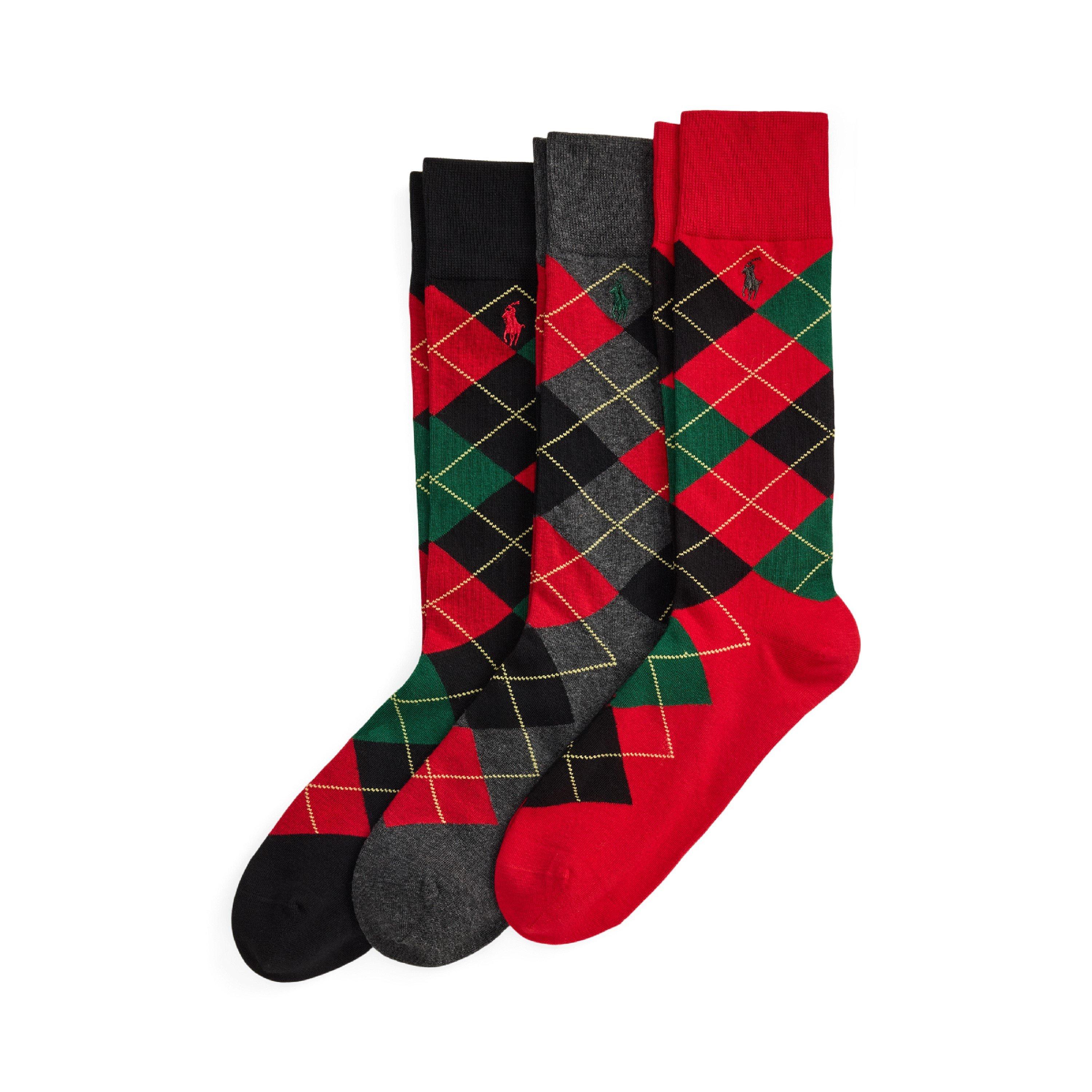 New Red Multi - Polo Ralph Lauren - 3-Pack Argyle Crew Socks