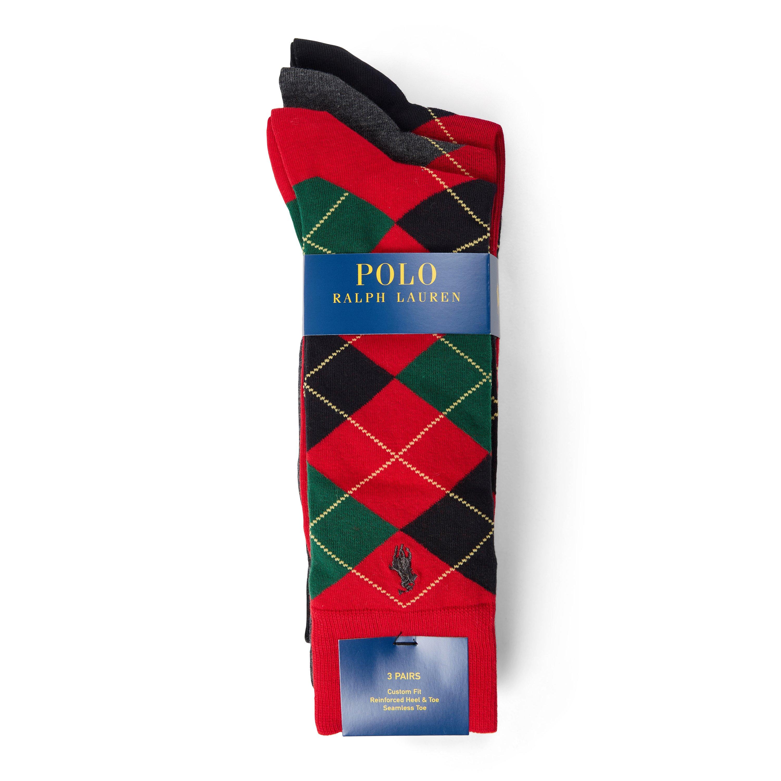 New Red Multi - Polo Ralph Lauren - 3-Pack Argyle Crew Socks - 2