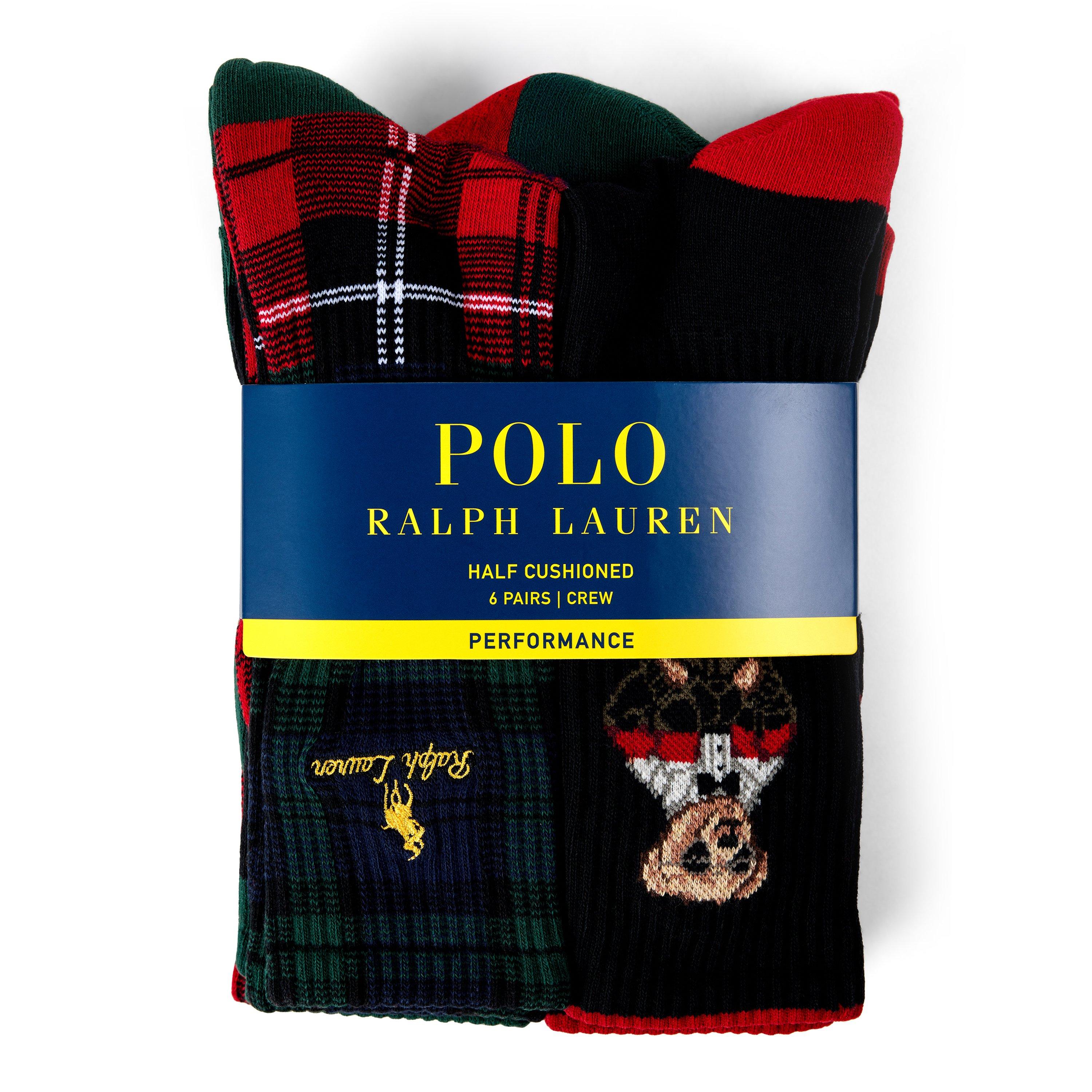 Royal Red Multi - Polo Ralph Lauren - 6-Pack Polo Bear Holiday Crew Socks - 2