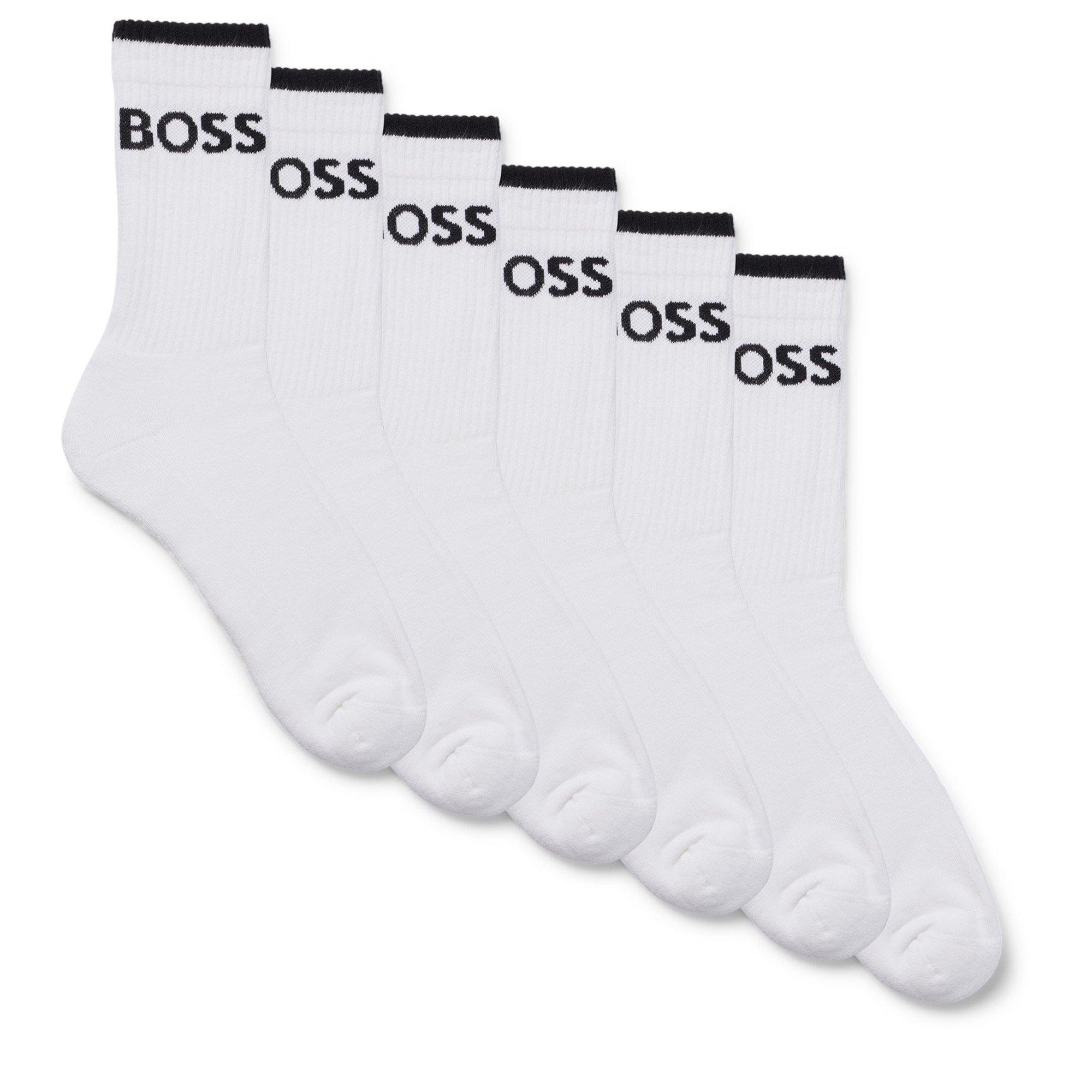 Boss Men's Bodywear Stripe Crew Socks With Logo Detail - White 100 - 39-42