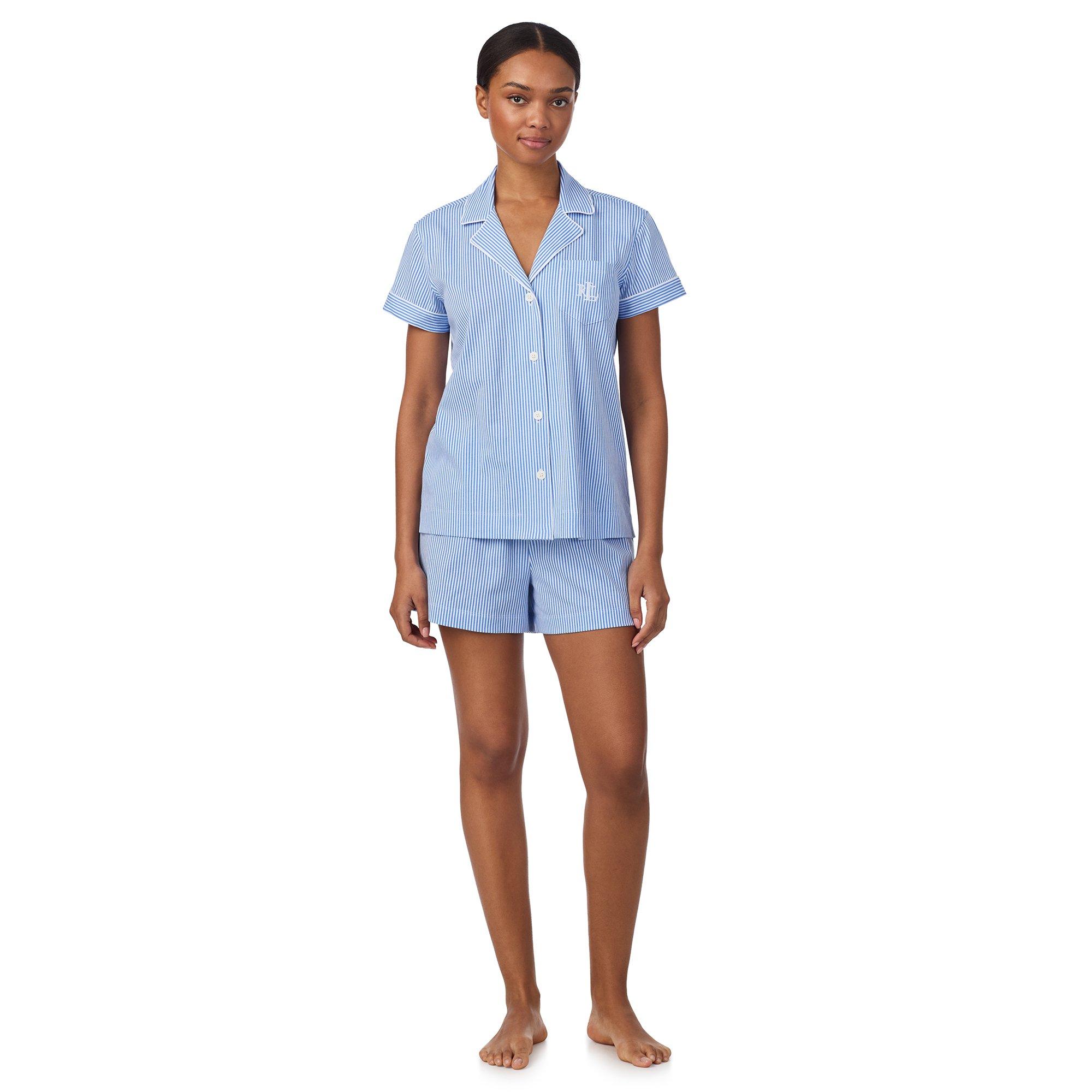 Blue - Lauren by Ralph Lauren - Women's Knitted Short Sleeve Pyjama Set - 1
