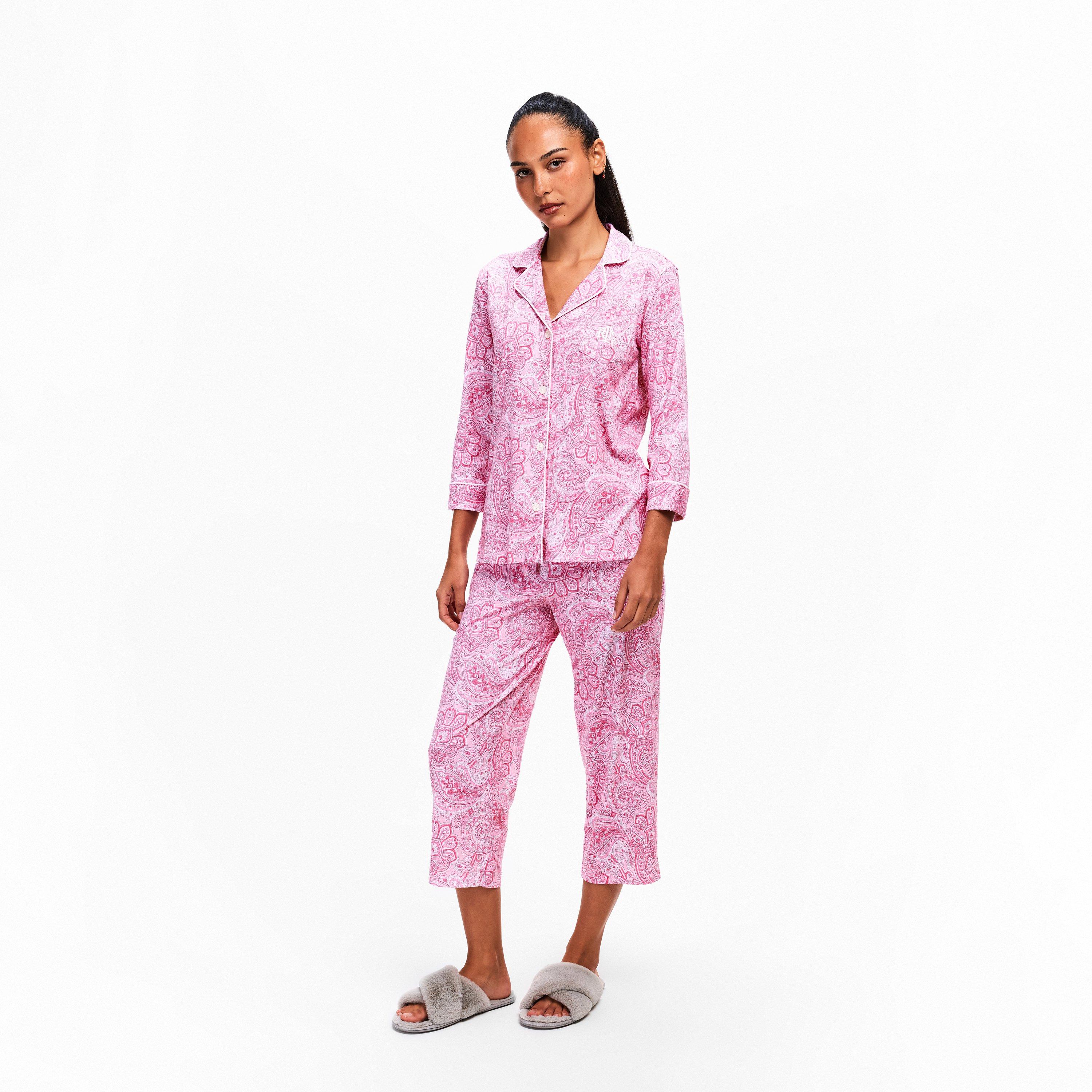 Pink Paisley - Lauren by Ralph Lauren - Women's 3/4 Sleeve Notch Collar Long Pyjama Set - 6