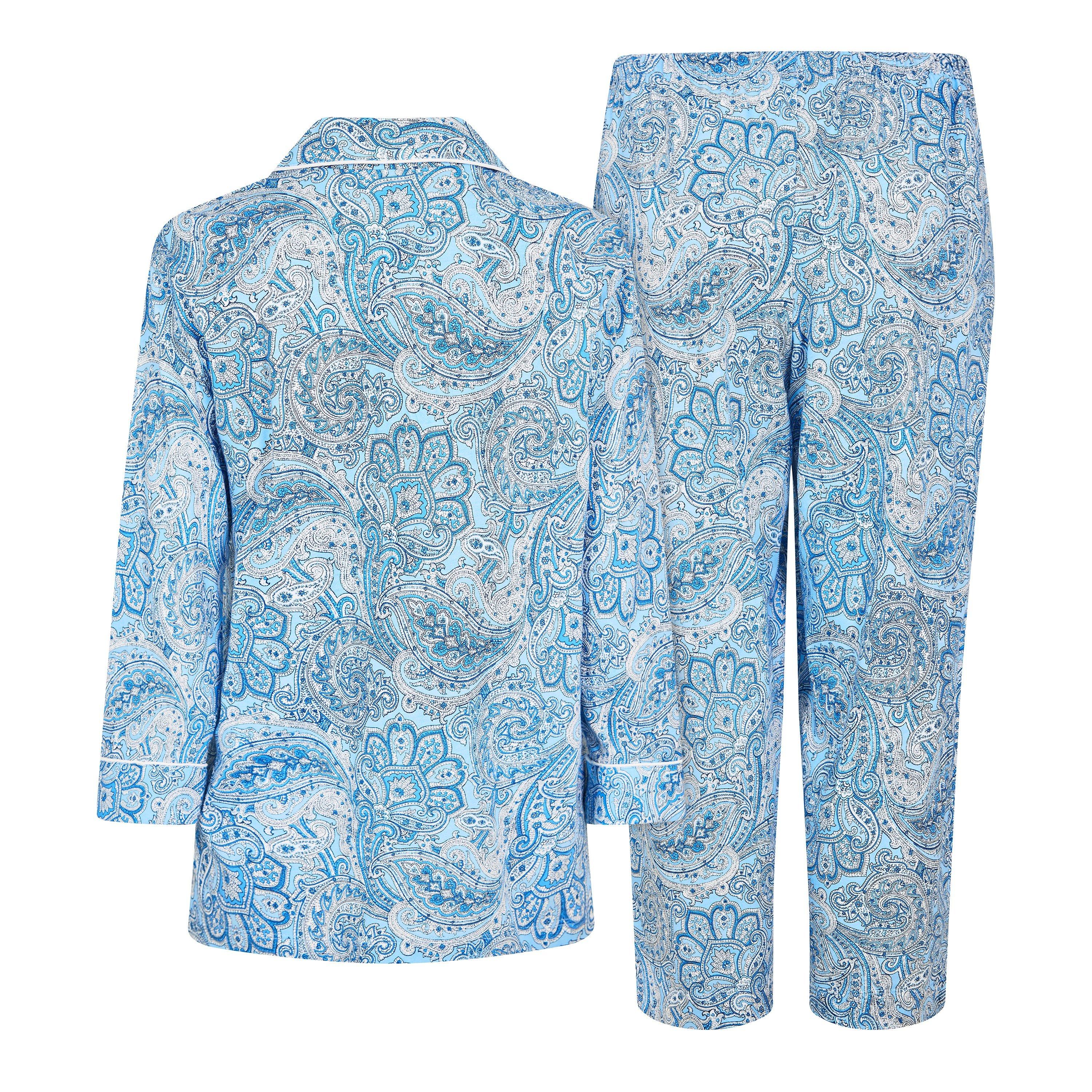 Blue - Lauren by Ralph Lauren - Women's 3/4 Sleeve Notch Collar Long Pyjama Set - 2