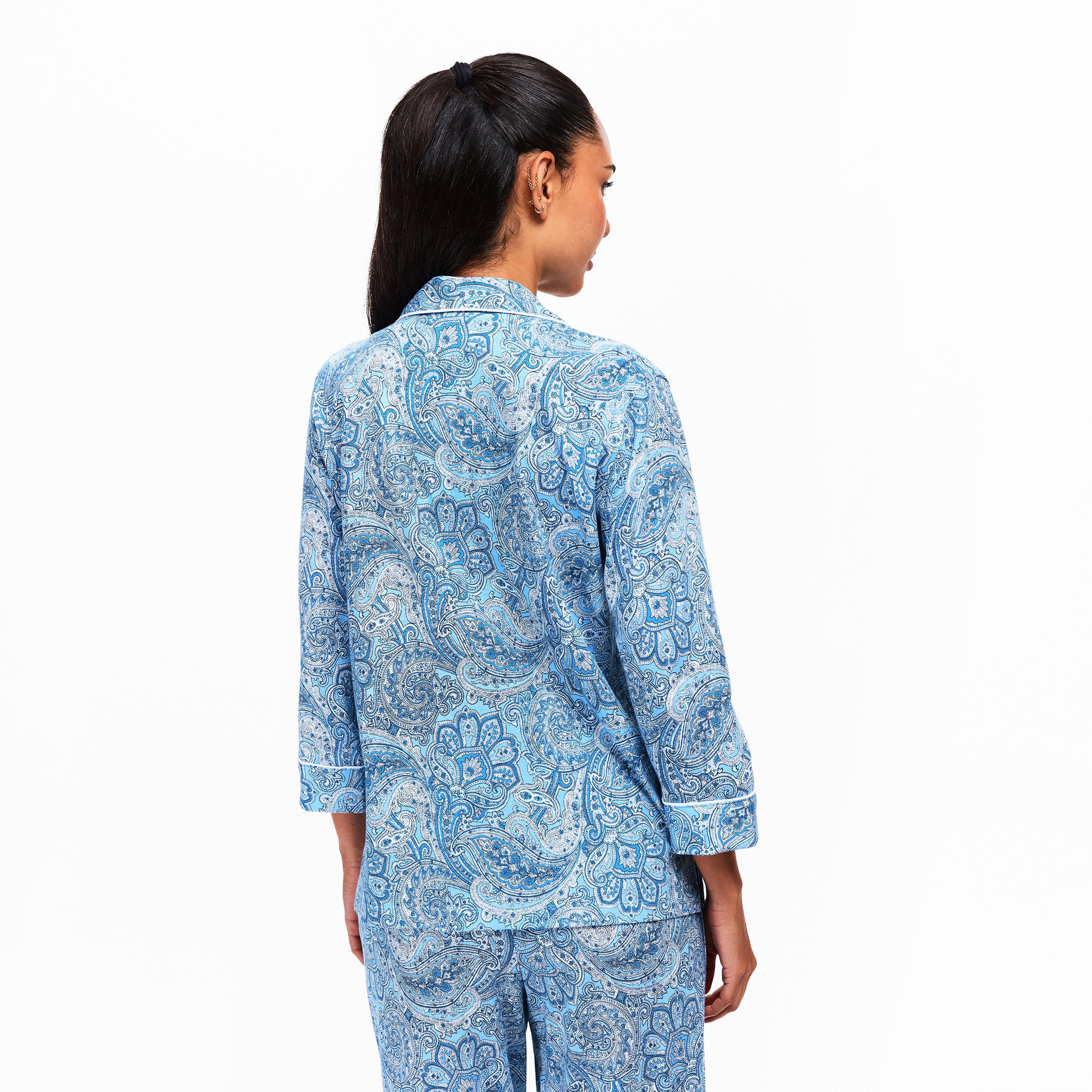 Blue - Lauren by Ralph Lauren - Women's 3/4 Sleeve Notch Collar Long Pyjama Set - 4