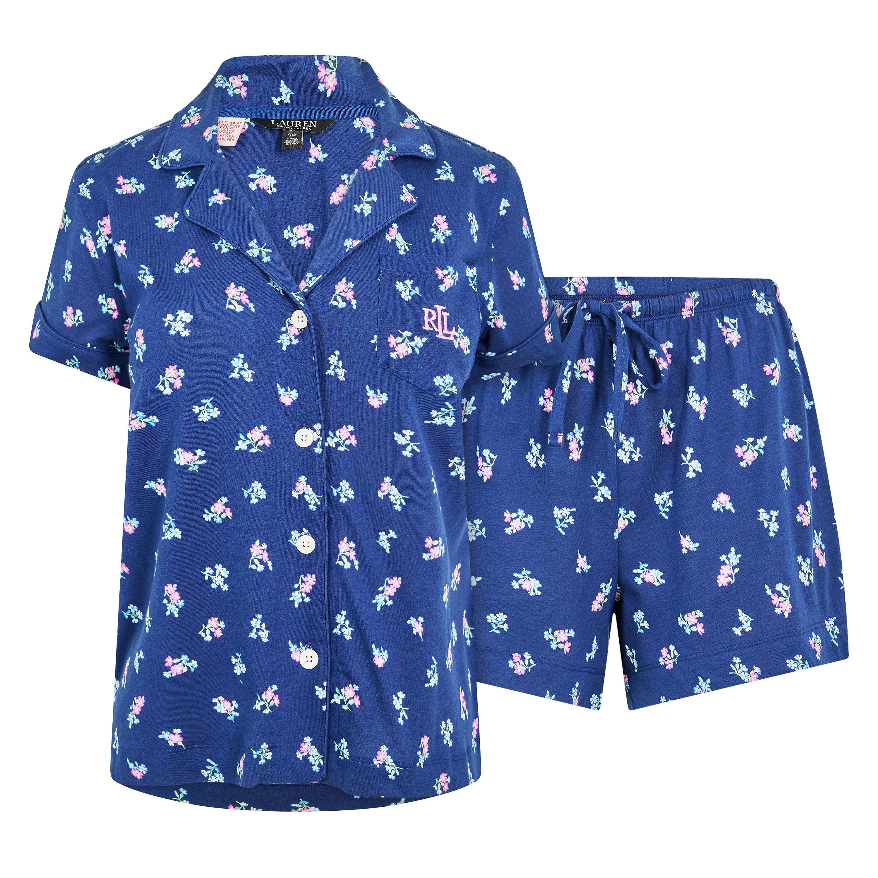Lauren By Ralph Lauren Women's Short Sleeve Notch Boxer Pyjama Set - Navy Prt - 16 (XL)