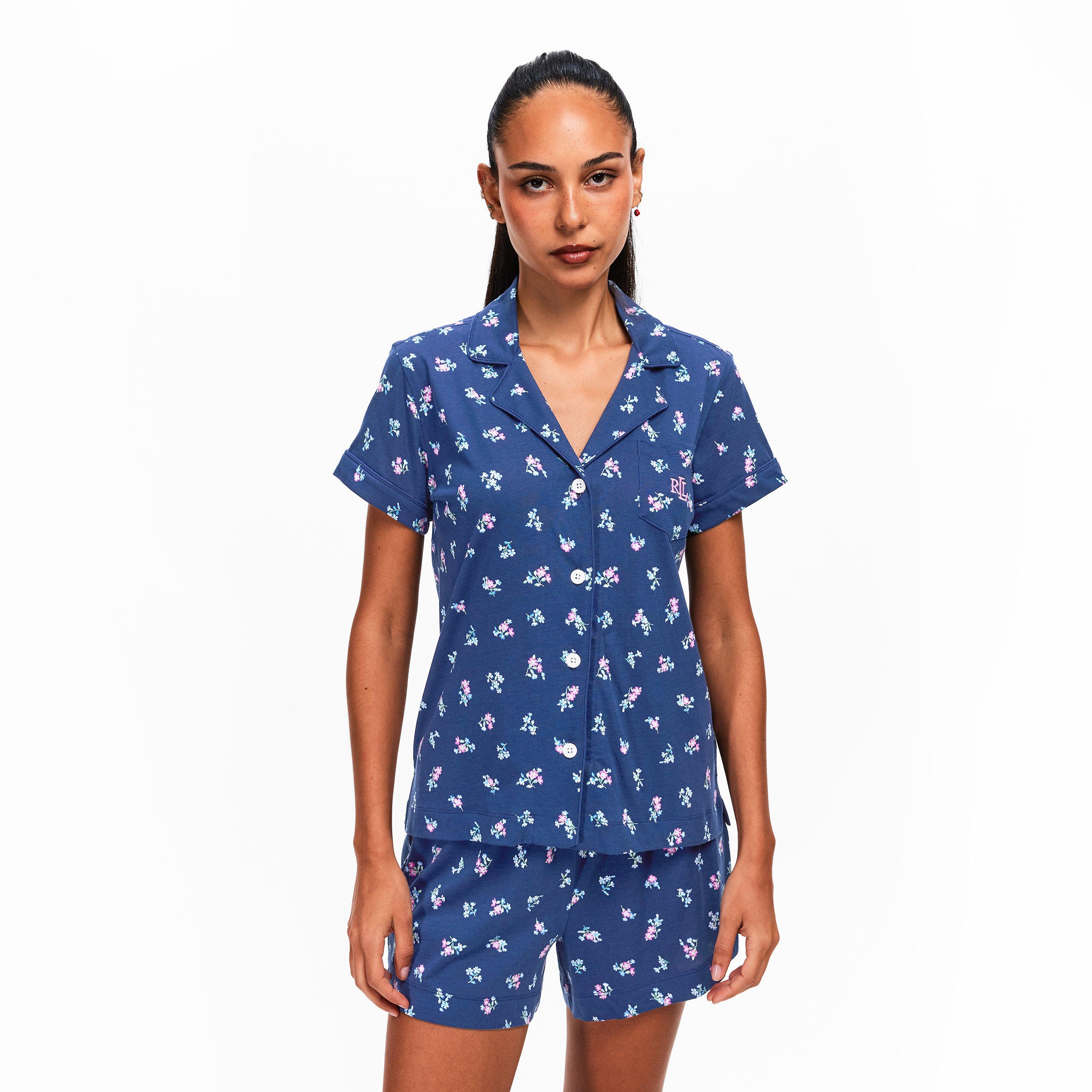 Navy Prt - Lauren by Ralph Lauren - Women's Short Sleeve Notch Boxer Pyjama Set - 3