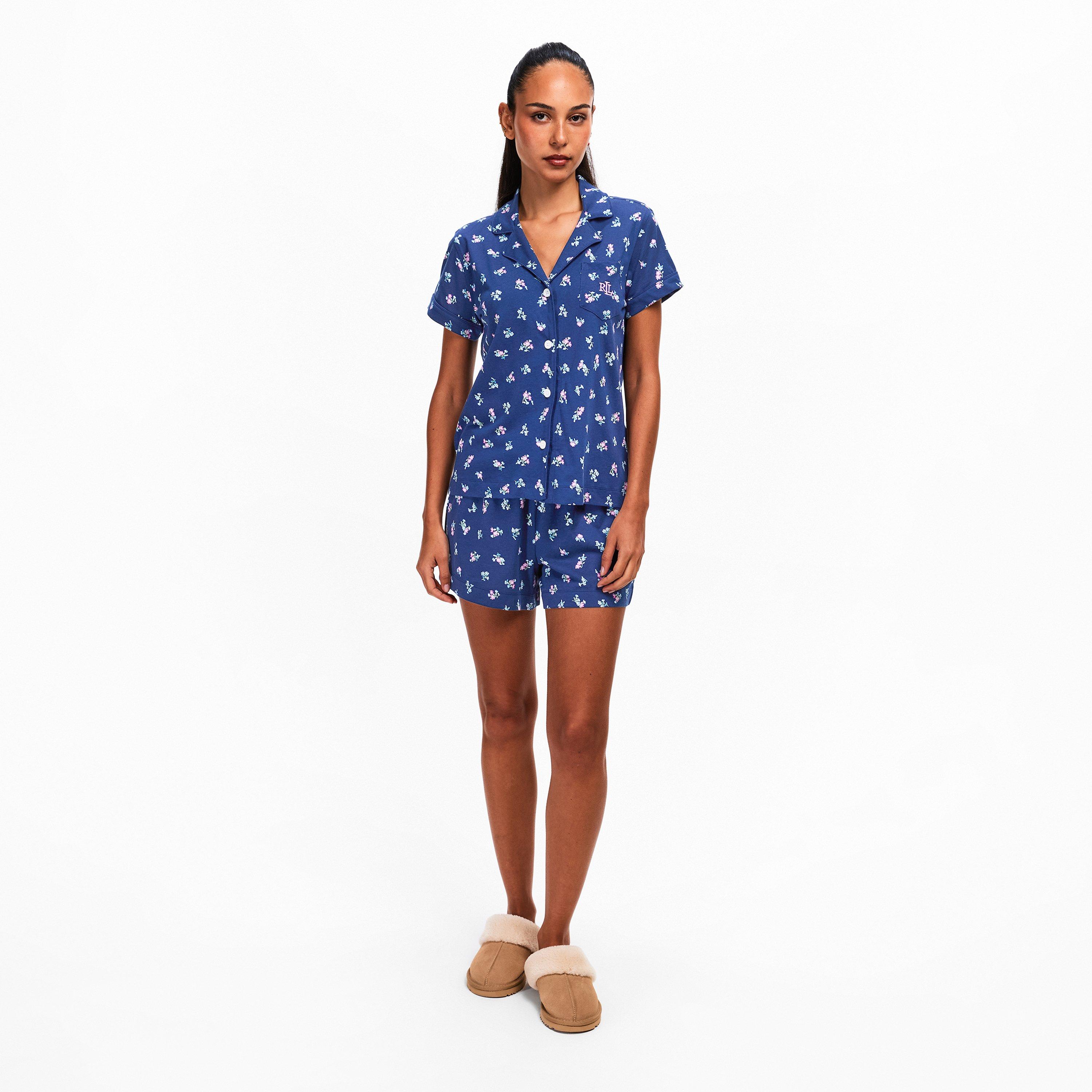 Navy Prt - Lauren by Ralph Lauren - Women's Short Sleeve Notch Boxer Pyjama Set - 6