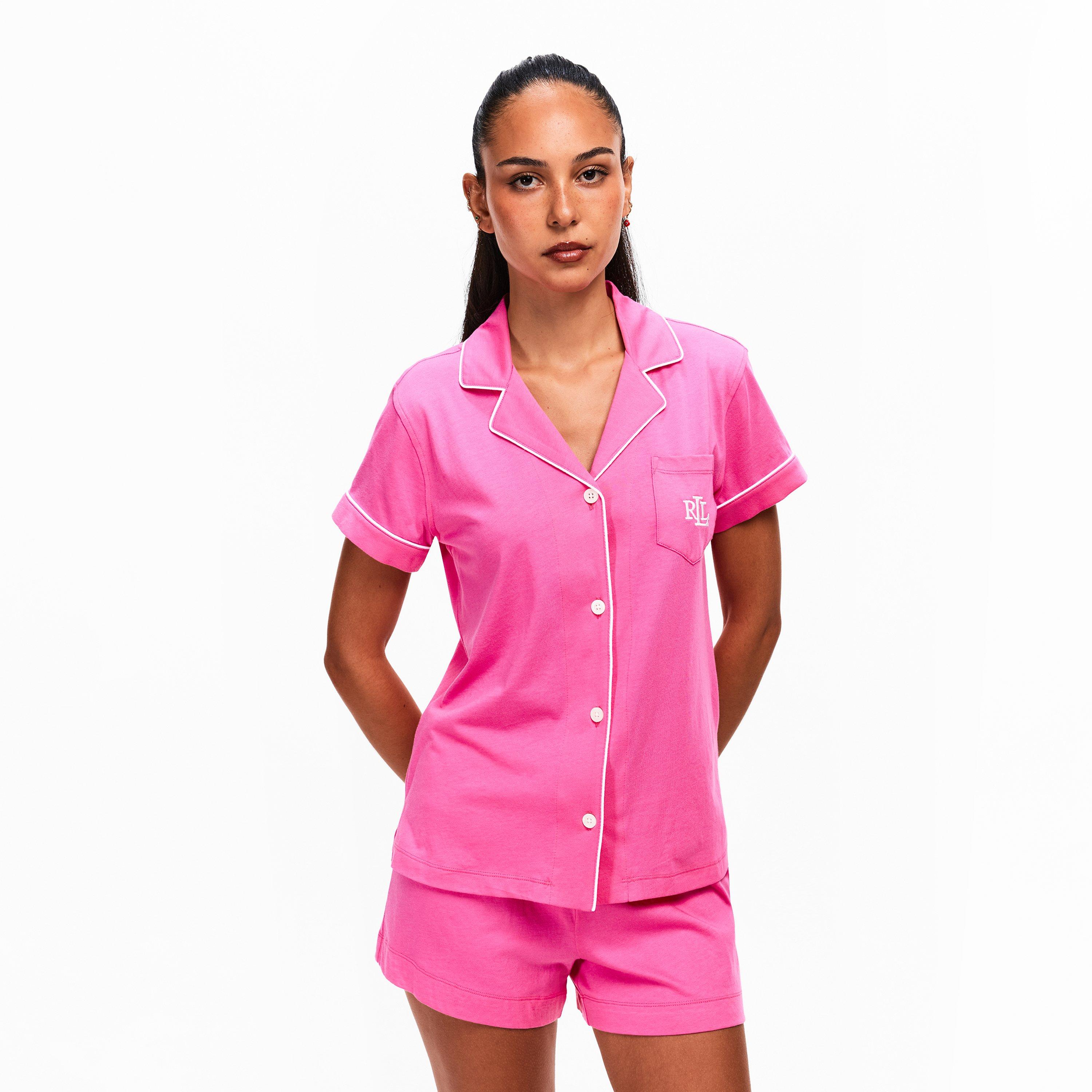 Dark Pink - Lauren by Ralph Lauren - Womens Notch Collar Short Sleeve Pyjama Set - 3