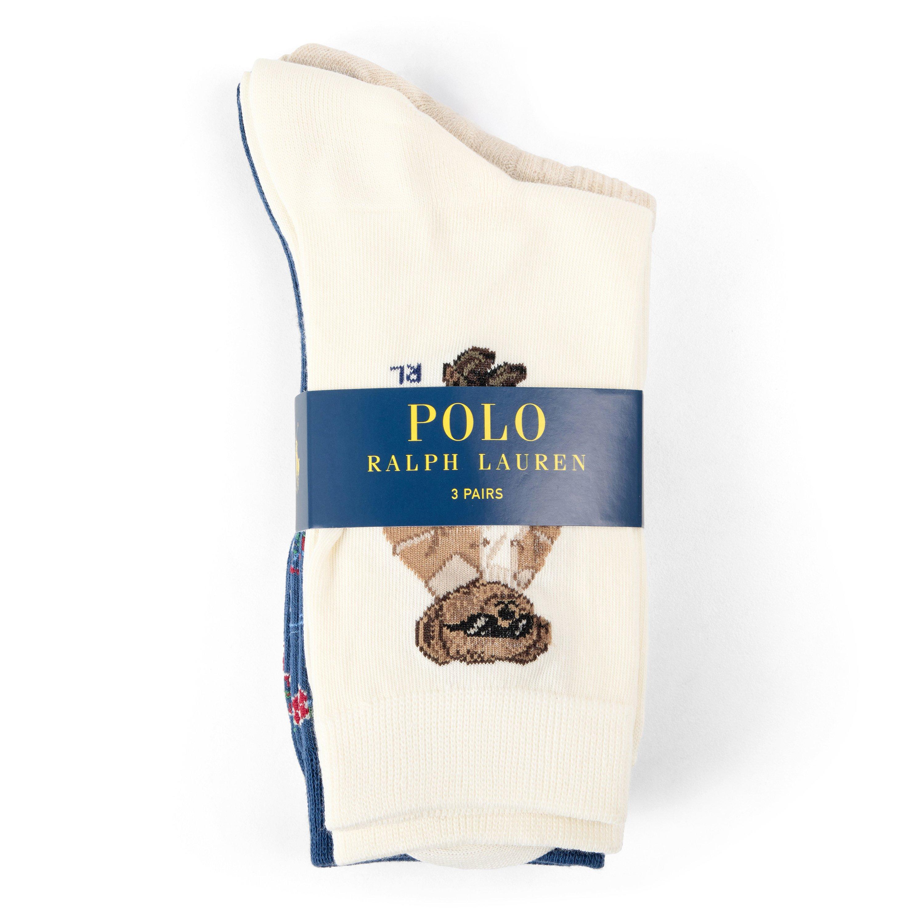 IVORY - Polo Ralph Lauren - Women's Bear Ankle Socks 3 Pack - 2