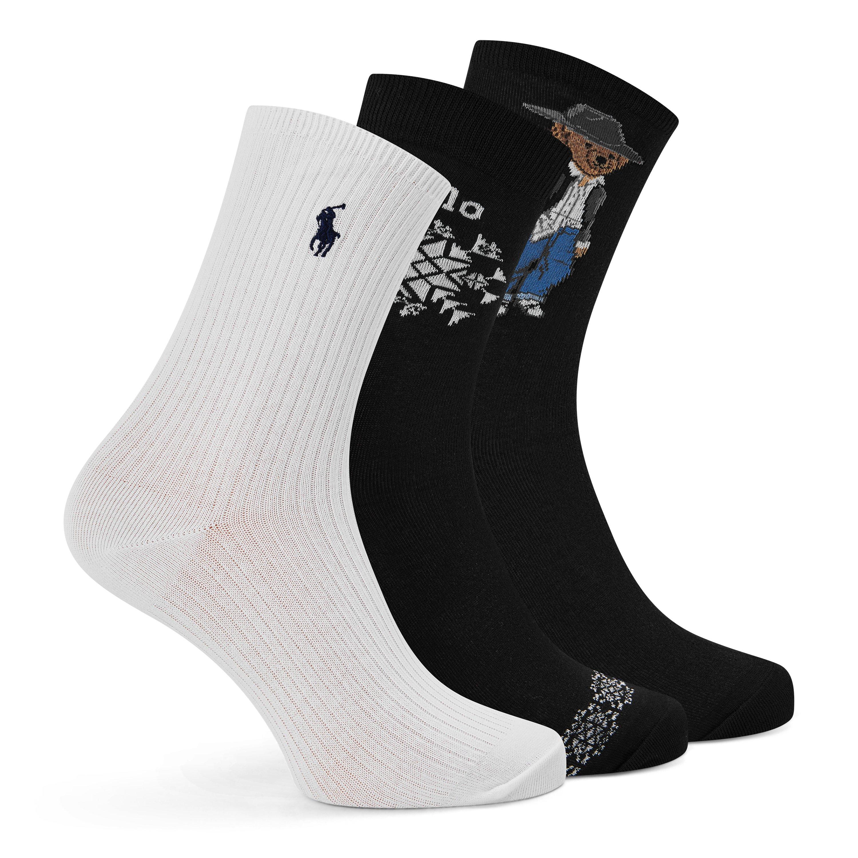 BLACK - Polo Ralph Lauren - Women's Bear Ankle Socks 3 Pack - 1