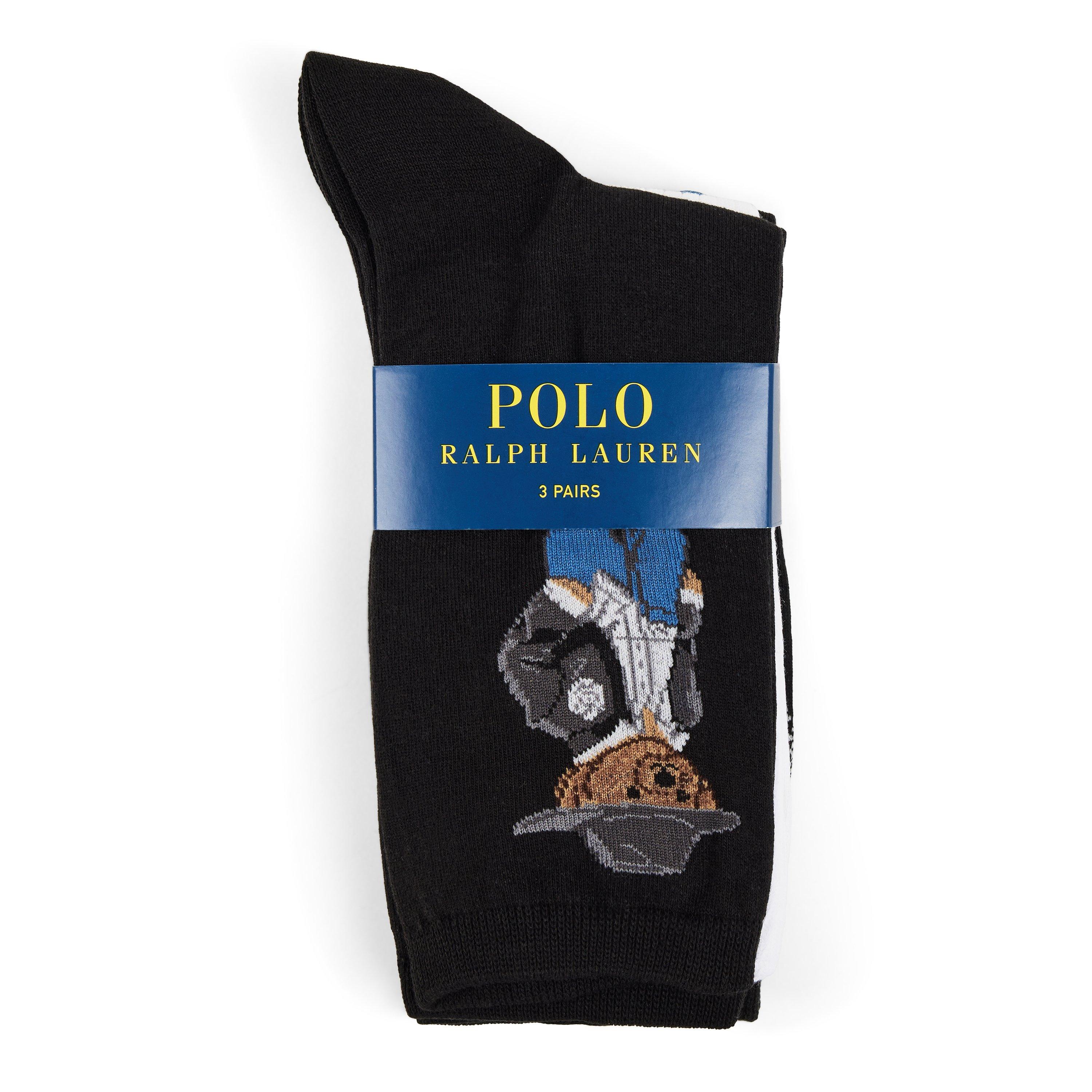 BLACK - Polo Ralph Lauren - Women's Bear Ankle Socks 3 Pack - 2