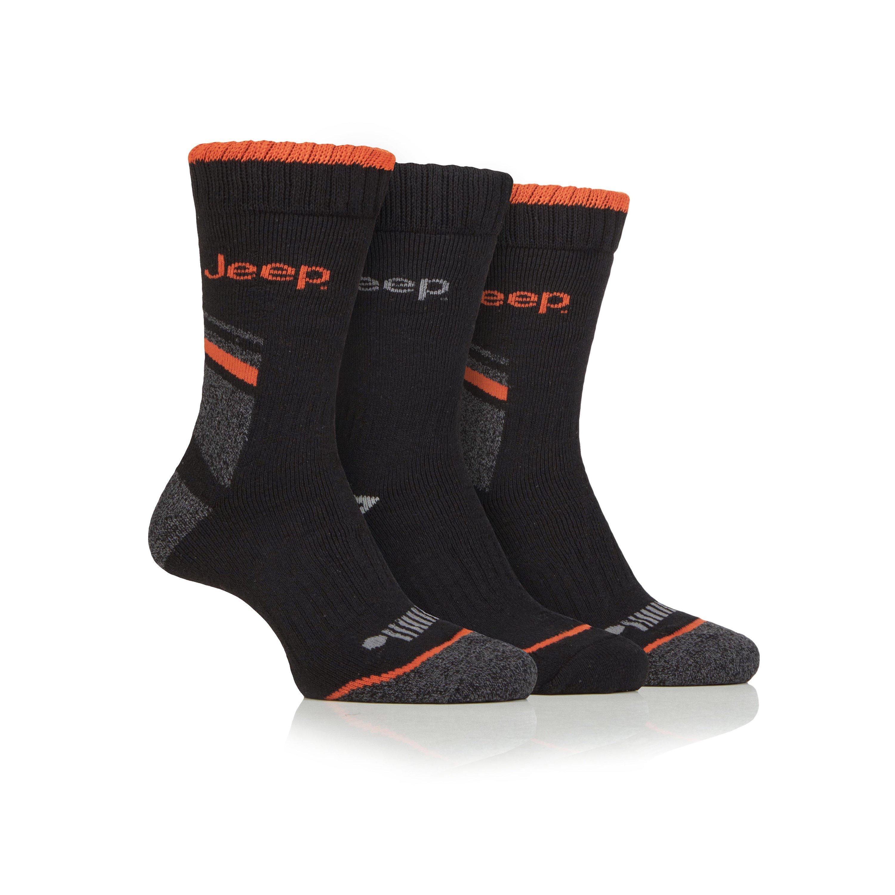 Jeep Men's 3 Pack Work Boot Socks - Black/Orange - Mens 6-11