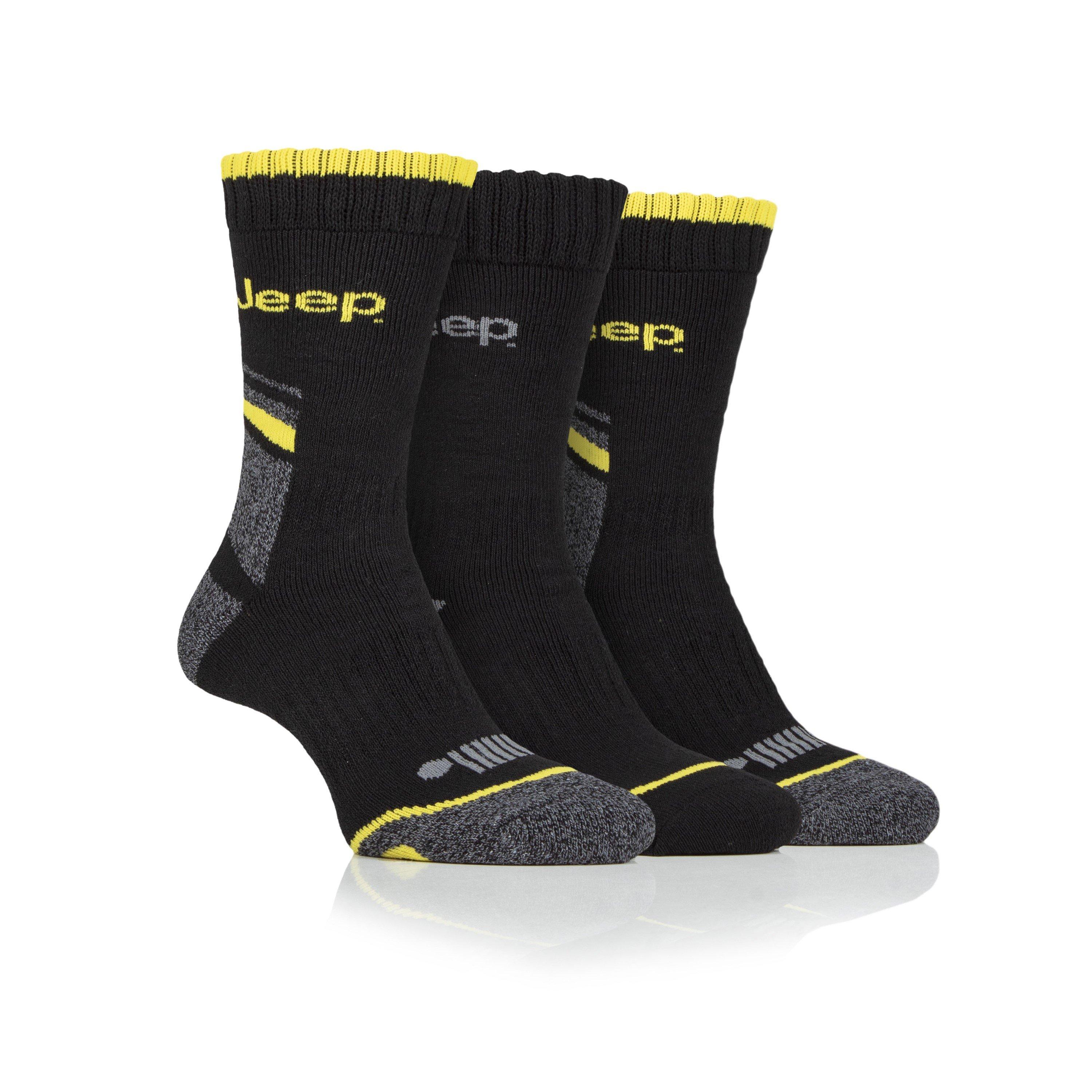 Jeep Men's 3 Pack Work Boot Socks - Blck/Char/Yellw - Mens 6-11
