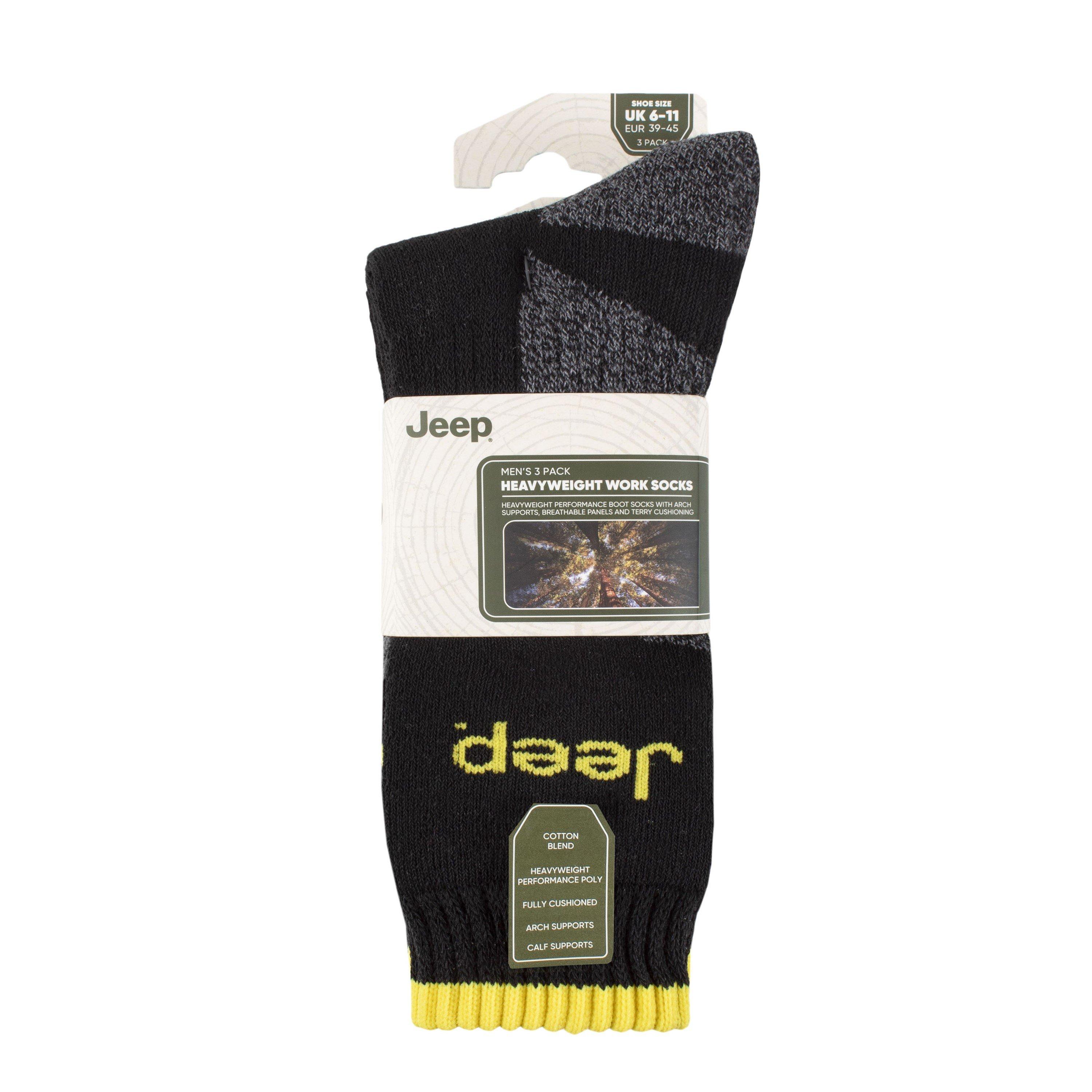 Blck/Char/Yellw - Noir/Charbon/Jaune - Jeep - 3 Pack Work Boot Socks Mens - 2