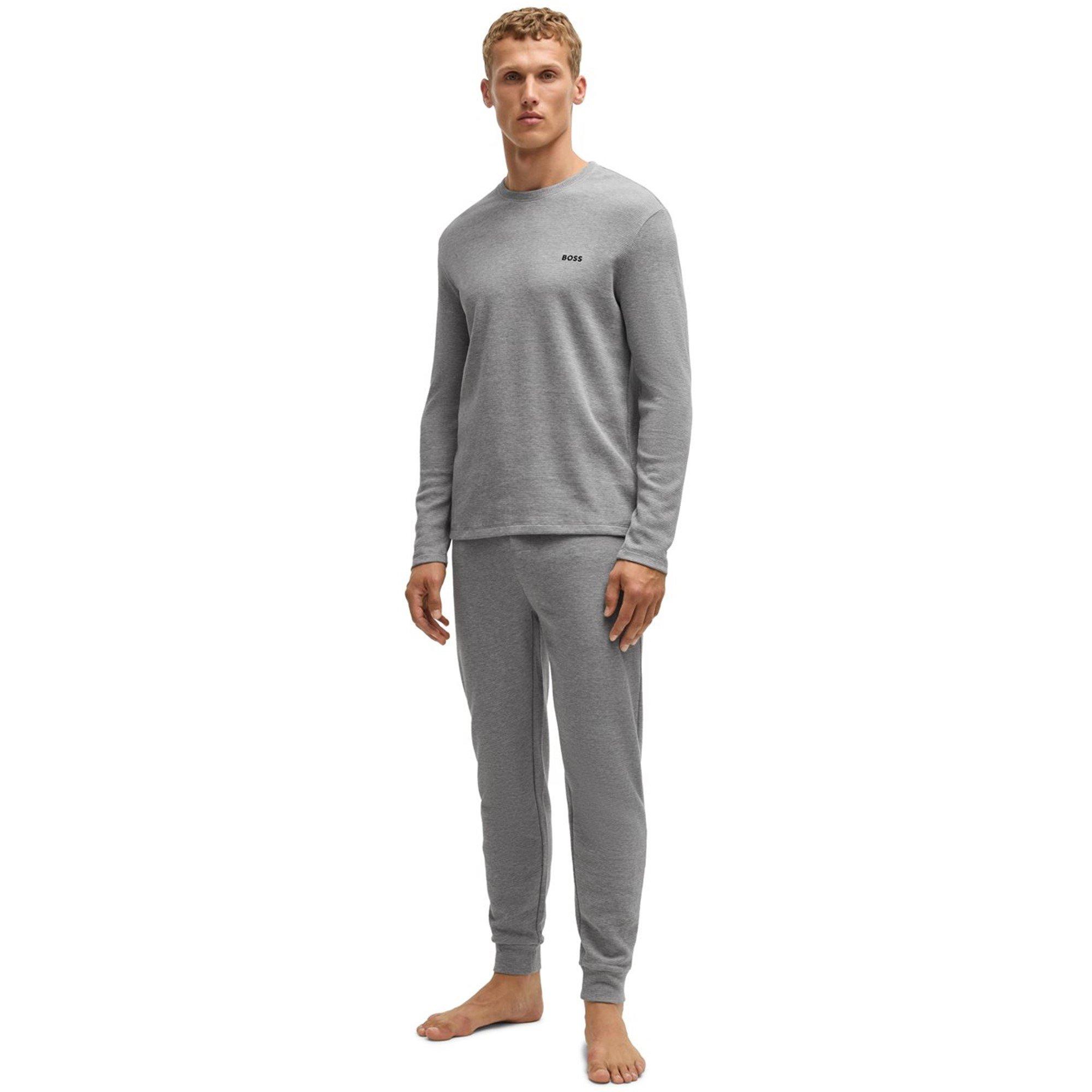 Medium Grey 033 - Boss - Men's BW Waffle Long-Sleeve T-Shirt, Waffle Texture - 3