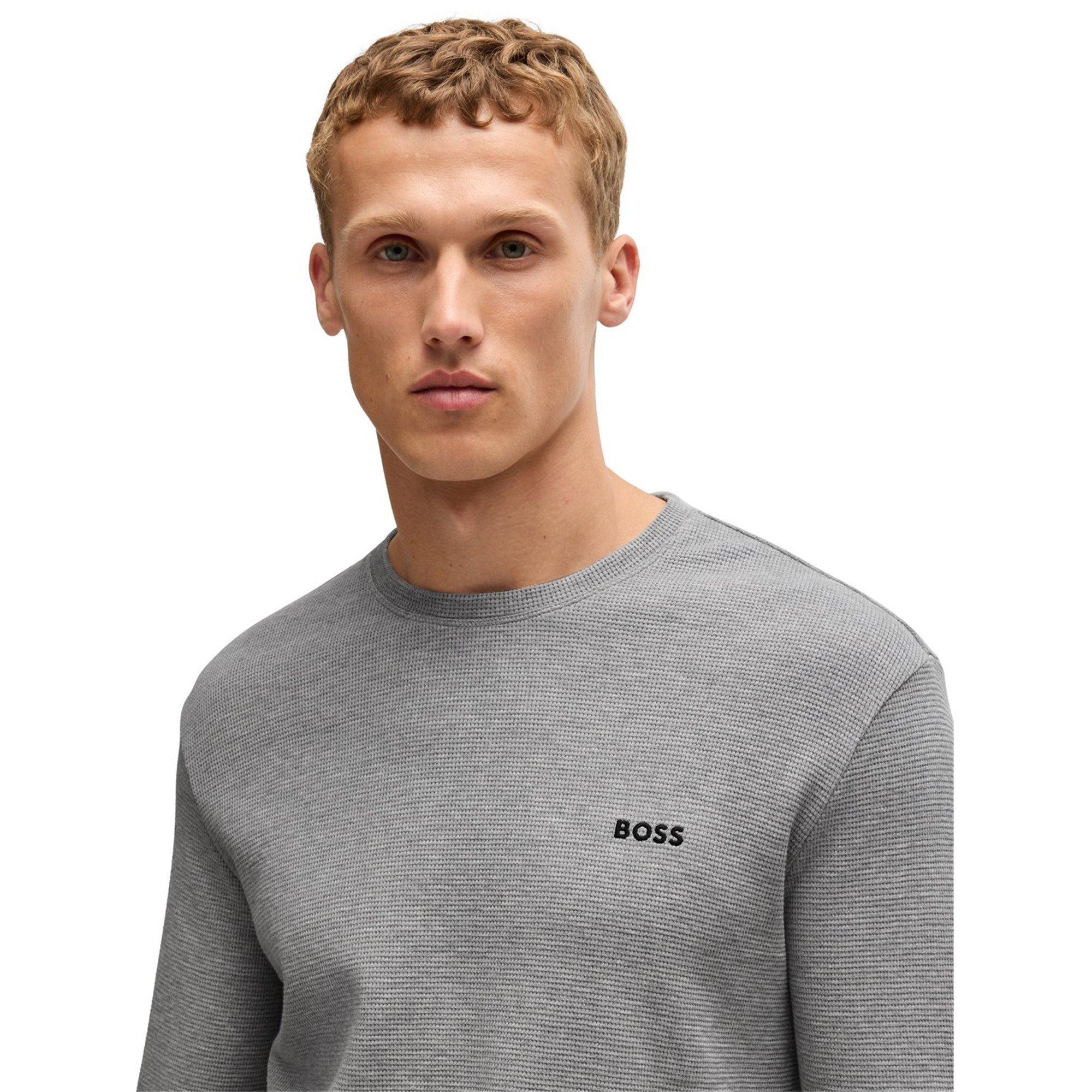Medium Grey 033 - Boss - Men's BW Waffle Long-Sleeve T-Shirt, Waffle Texture - 4
