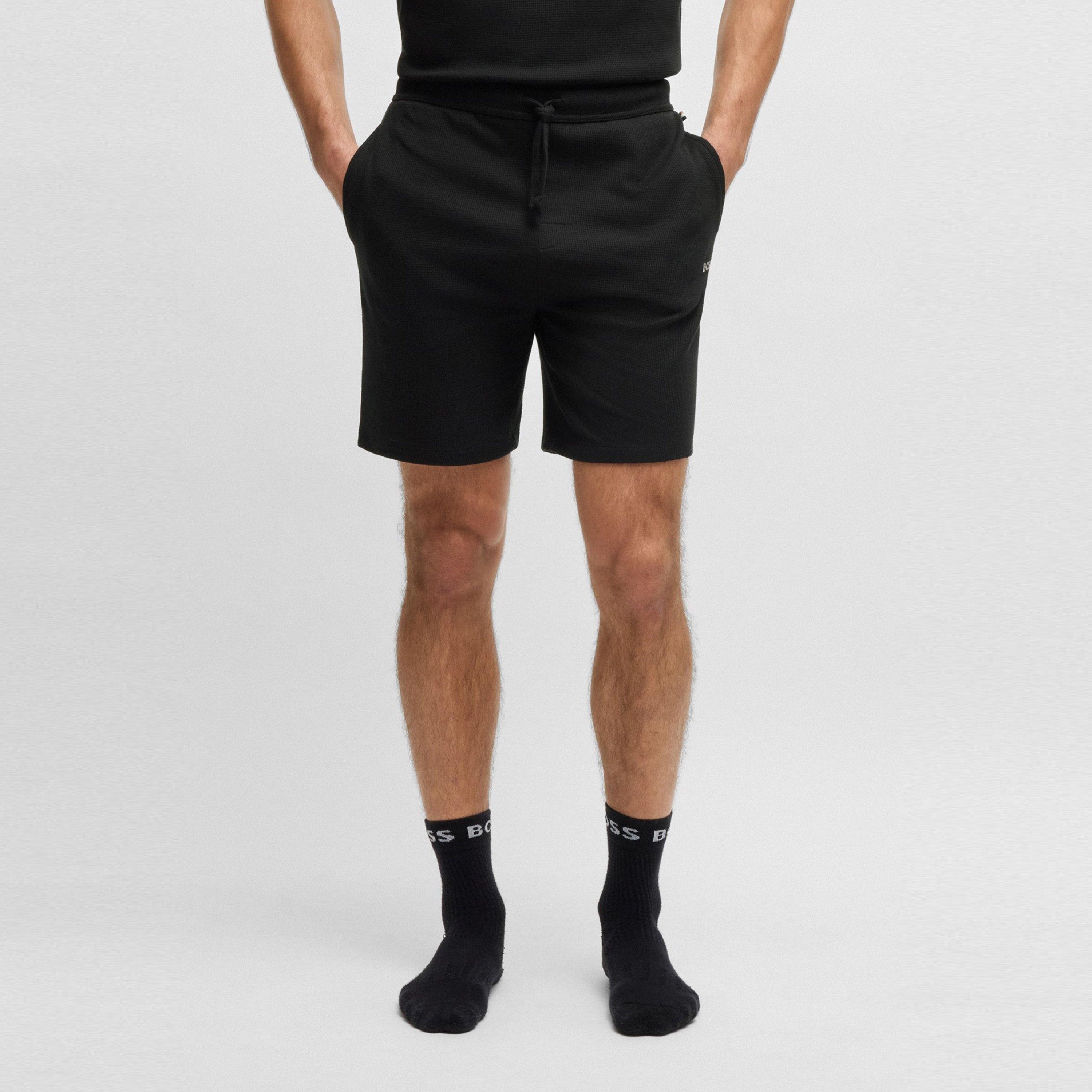 Black 001 - Boss - Embroidered Waffle Pyjama Shorts - 2