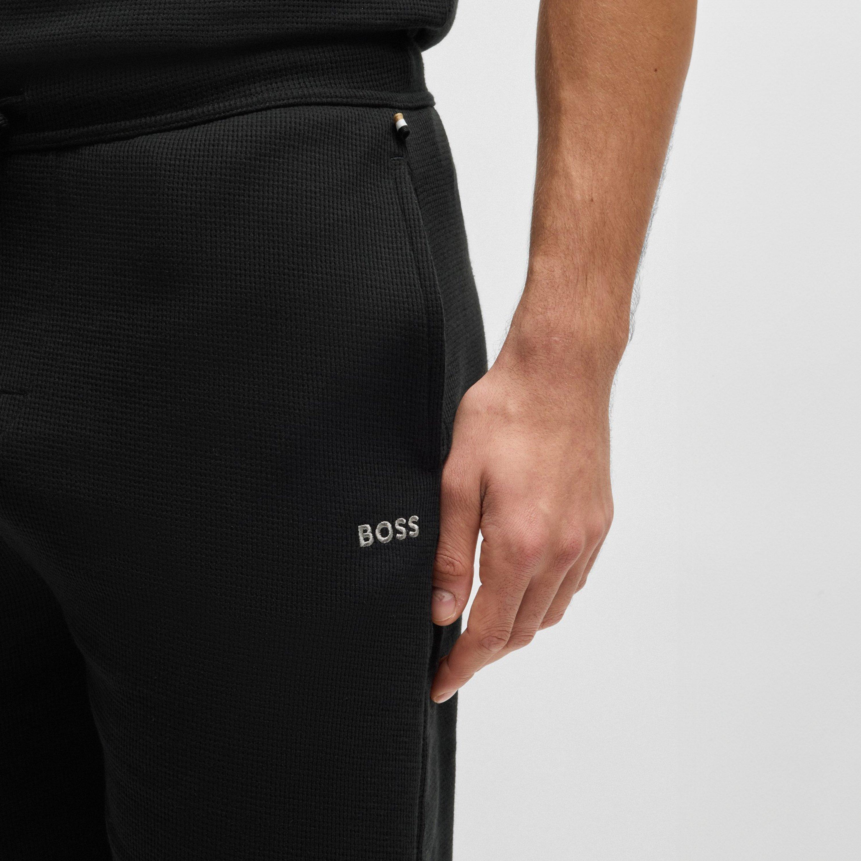 Black 001 - Boss - Embroidered Waffle Pyjama Shorts - 4