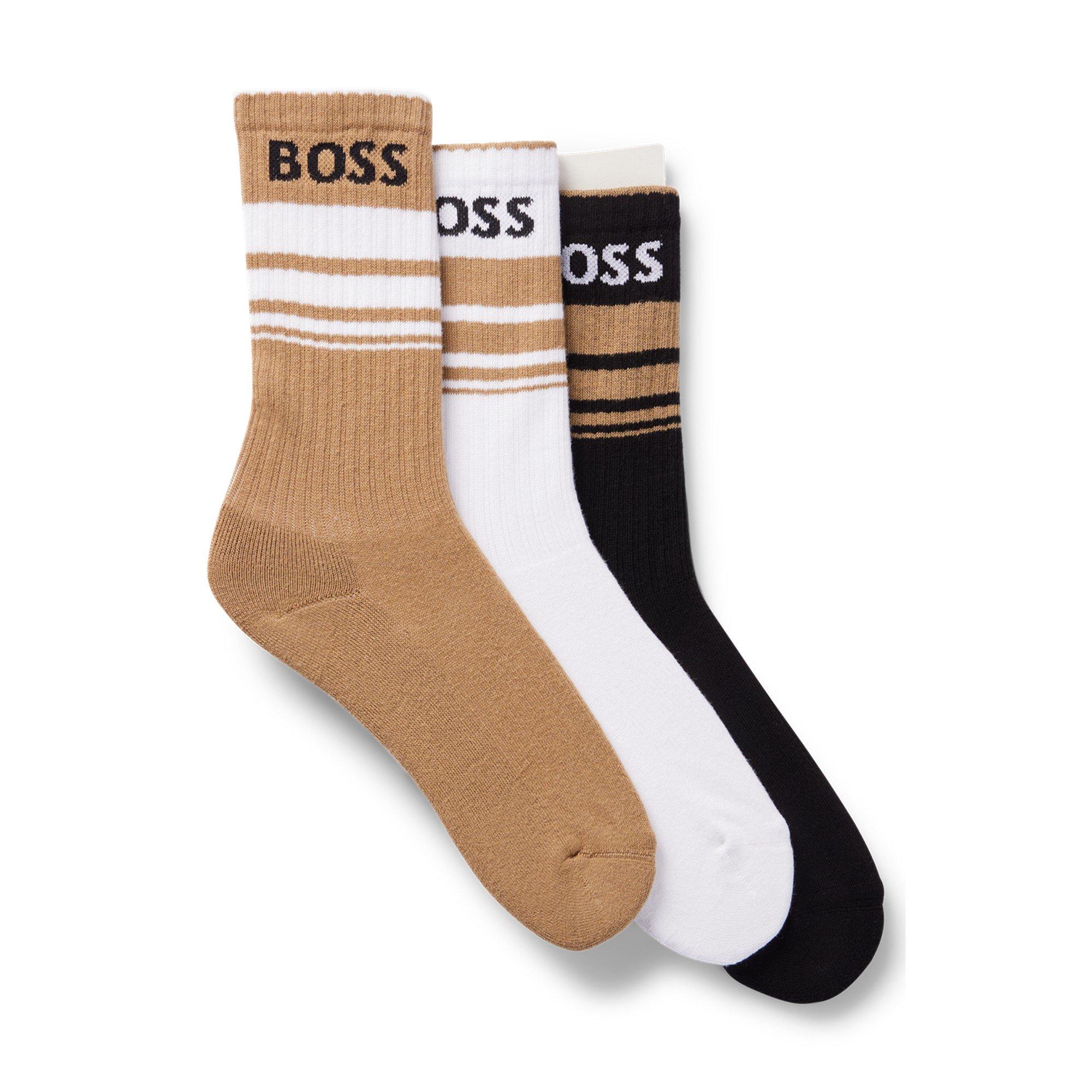 Bei/Wht/Blk 960 - Boss - Men's Rib Stripe Crew Socks - 1