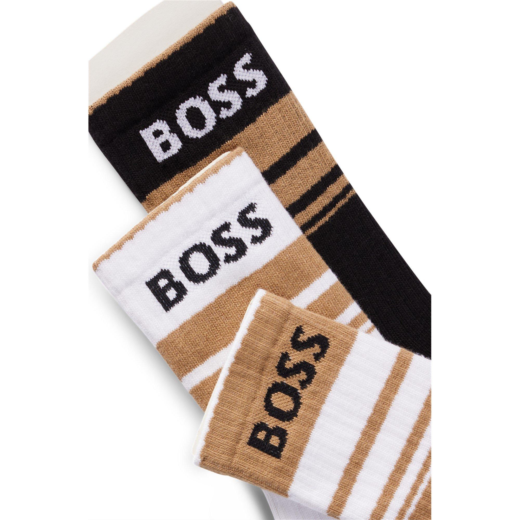 Bei/Wht/Blk 960 - Boss - Men's Rib Stripe Crew Socks - 2