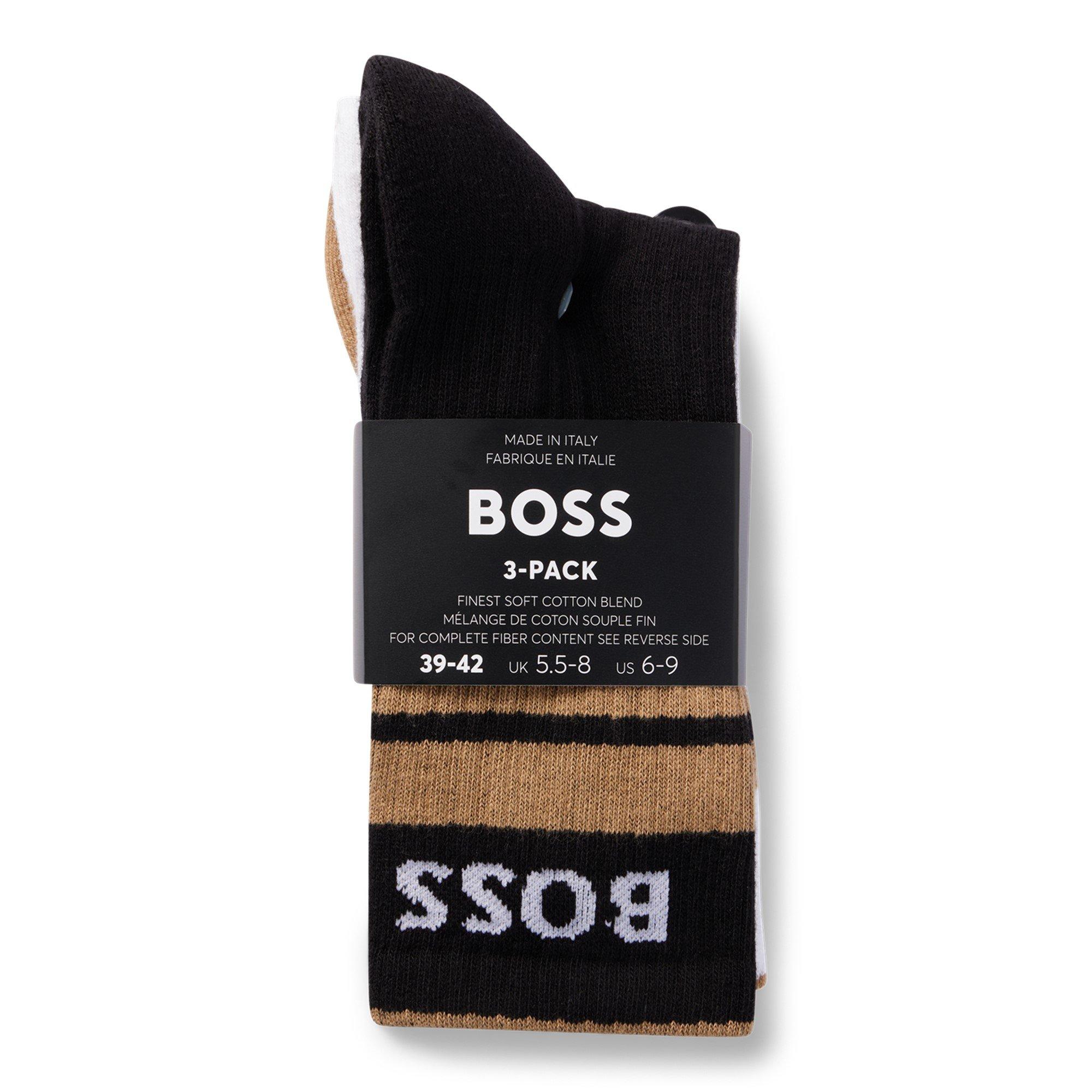 Bei/Wht/Blk 960 - Boss - Men's Rib Stripe Crew Socks - 3