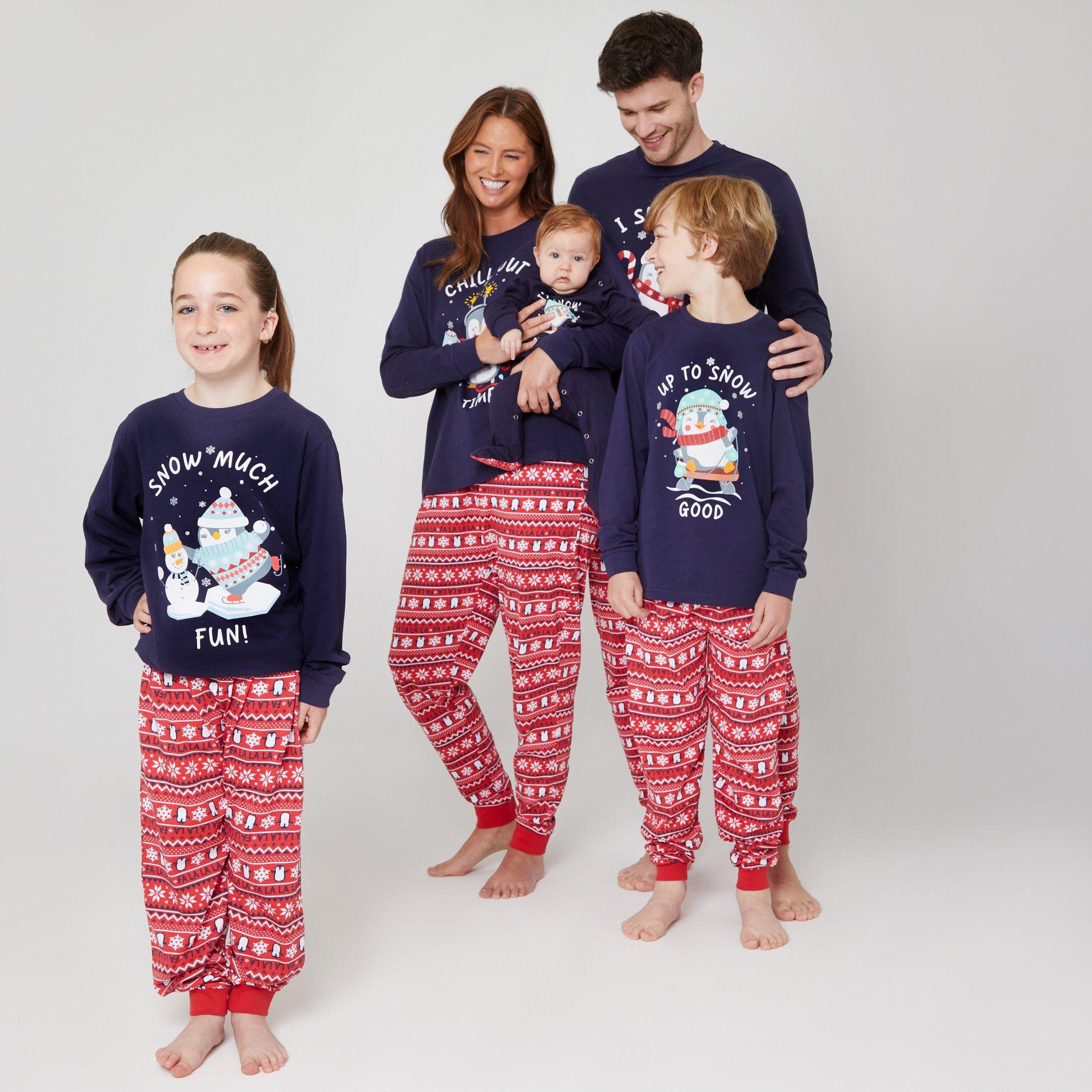 Marineblå/Rød - Linea - Family Christmas Penguin Pyjama Set - 1