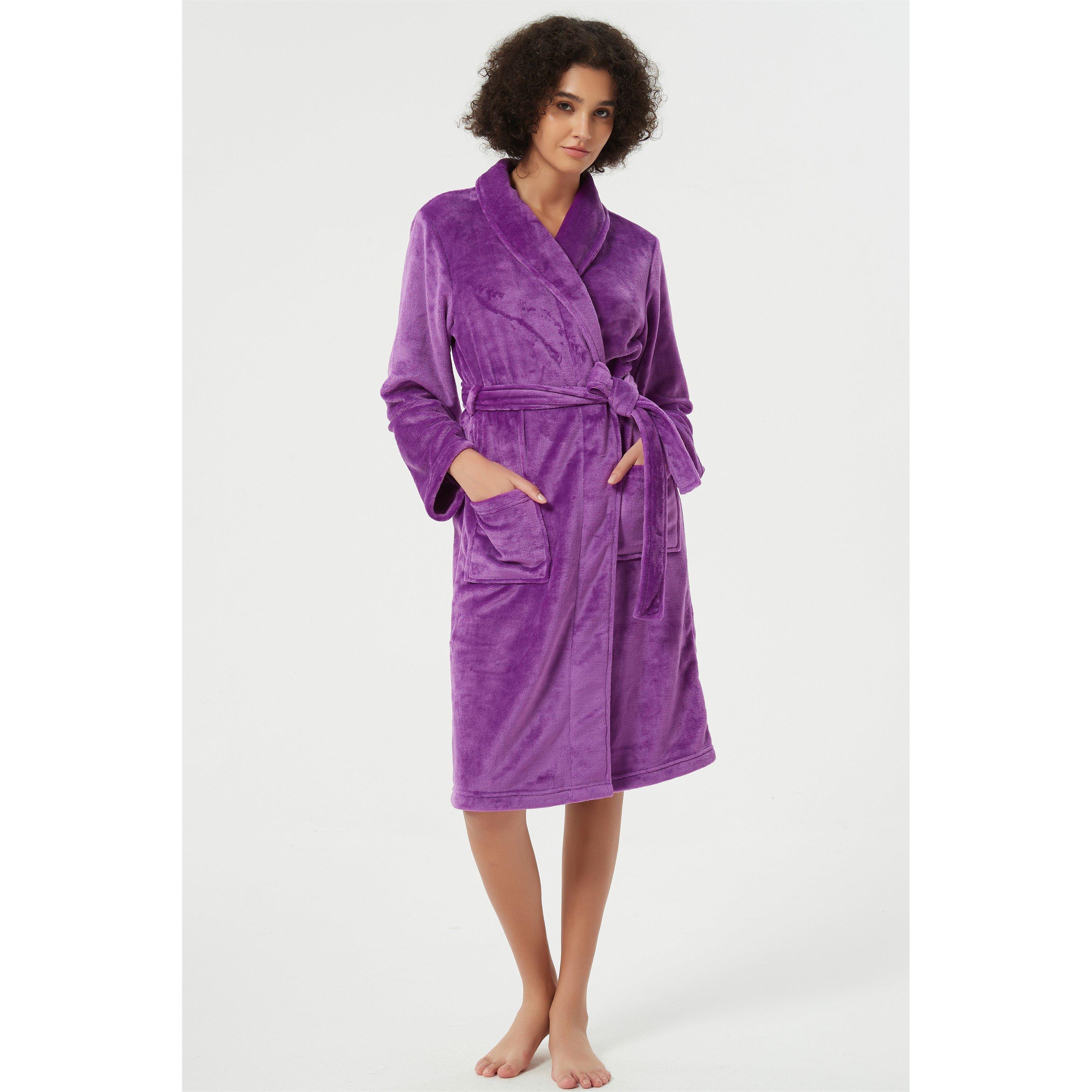 Paars - Linea - Women's Plain Fleece Fluffy Dressing Gown - 1