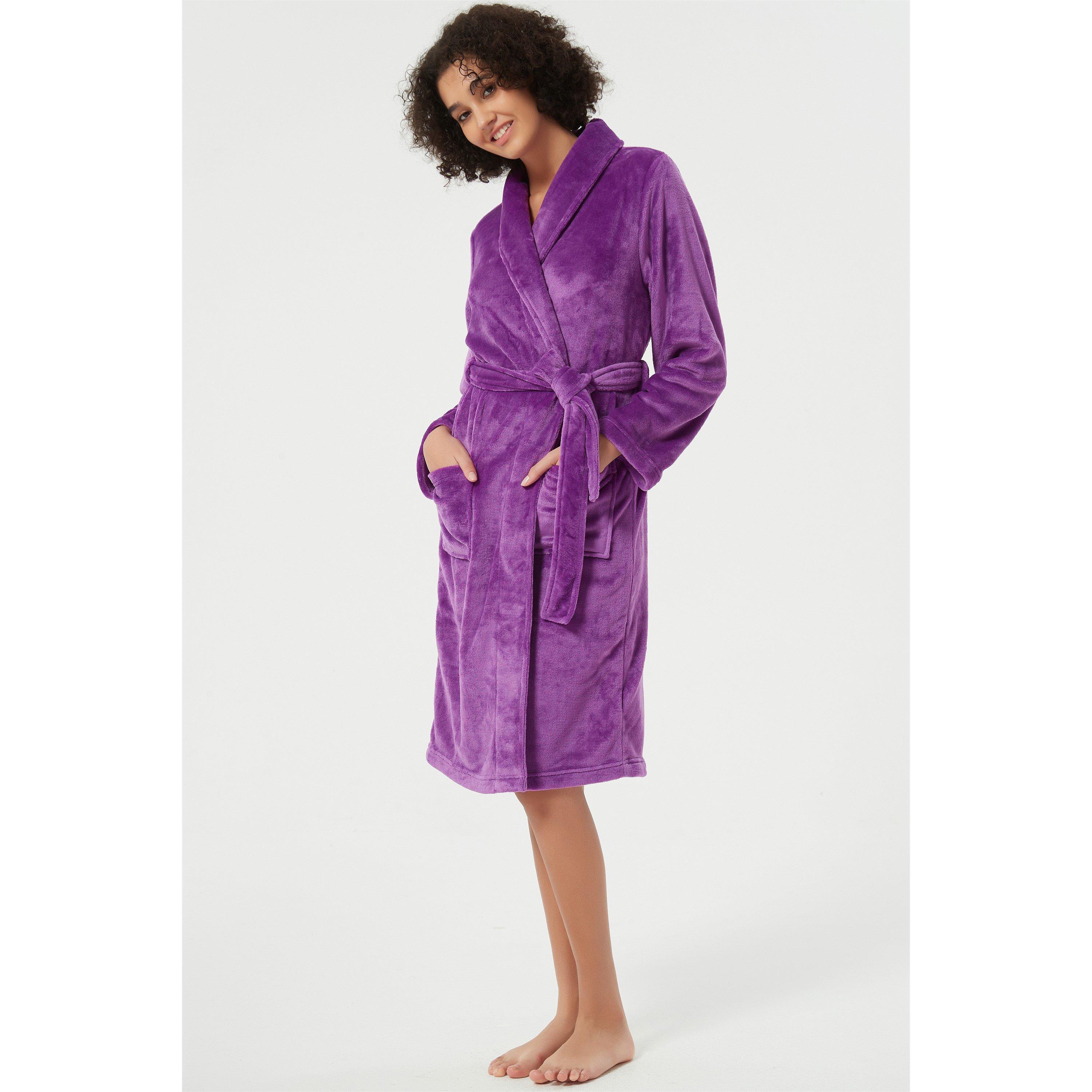 Paars - Linea - Women's Plain Fleece Fluffy Dressing Gown - 2