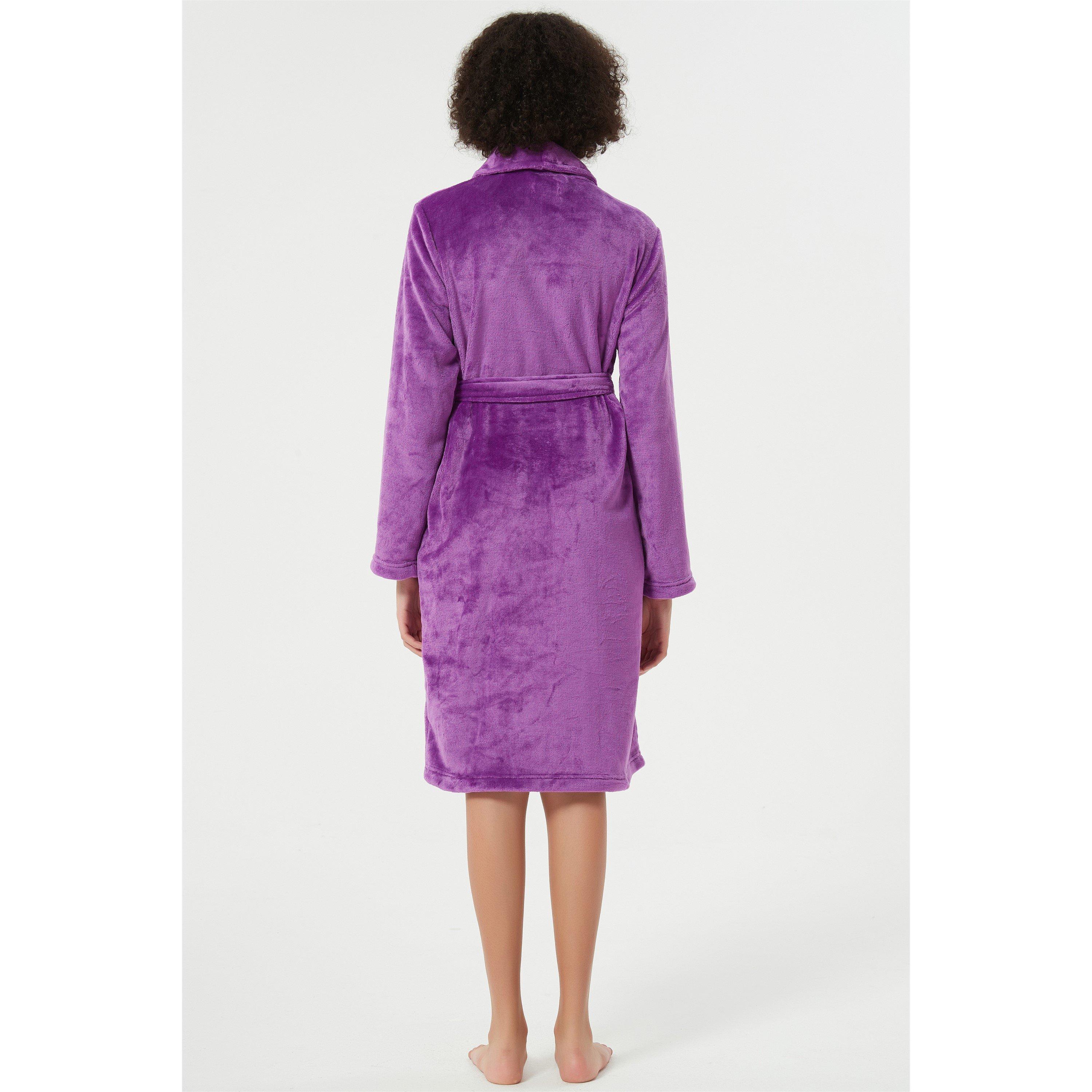 Paars - Linea - Women's Plain Fleece Fluffy Dressing Gown - 3