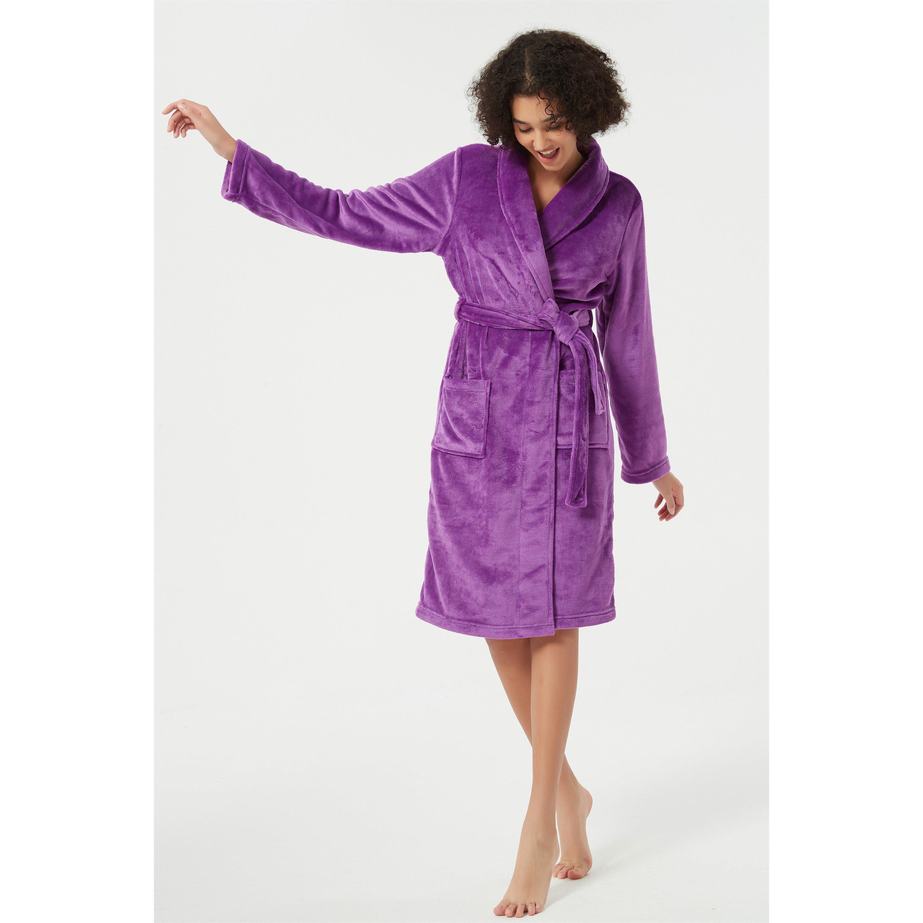 Paars - Linea - Women's Plain Fleece Fluffy Dressing Gown - 5