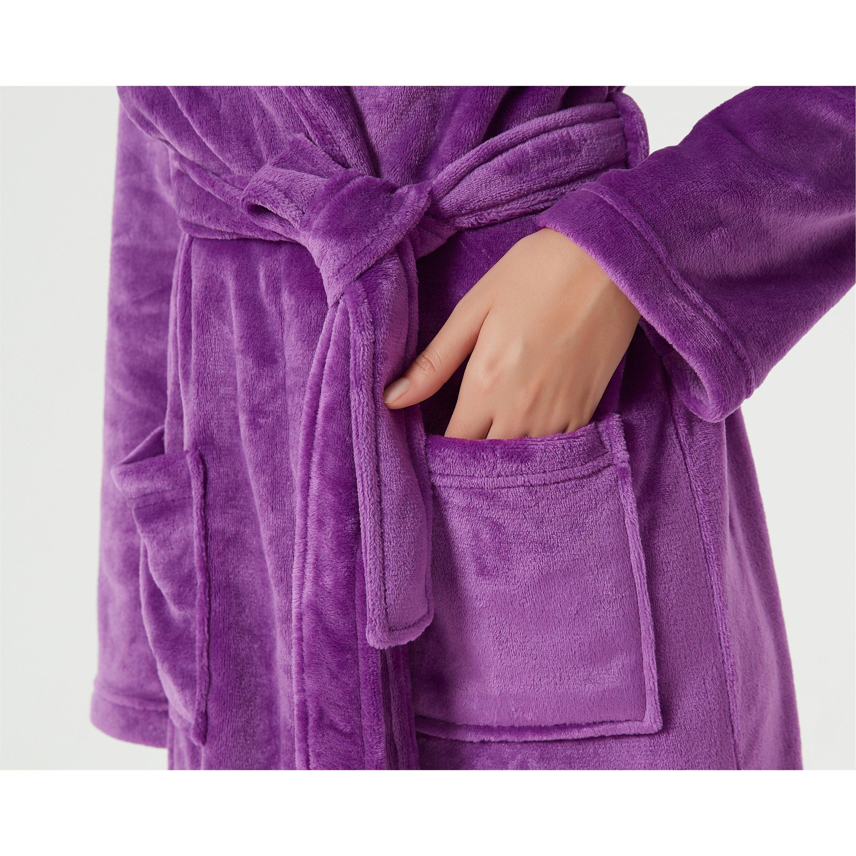 Paars - Linea - Women's Plain Fleece Fluffy Dressing Gown - 7