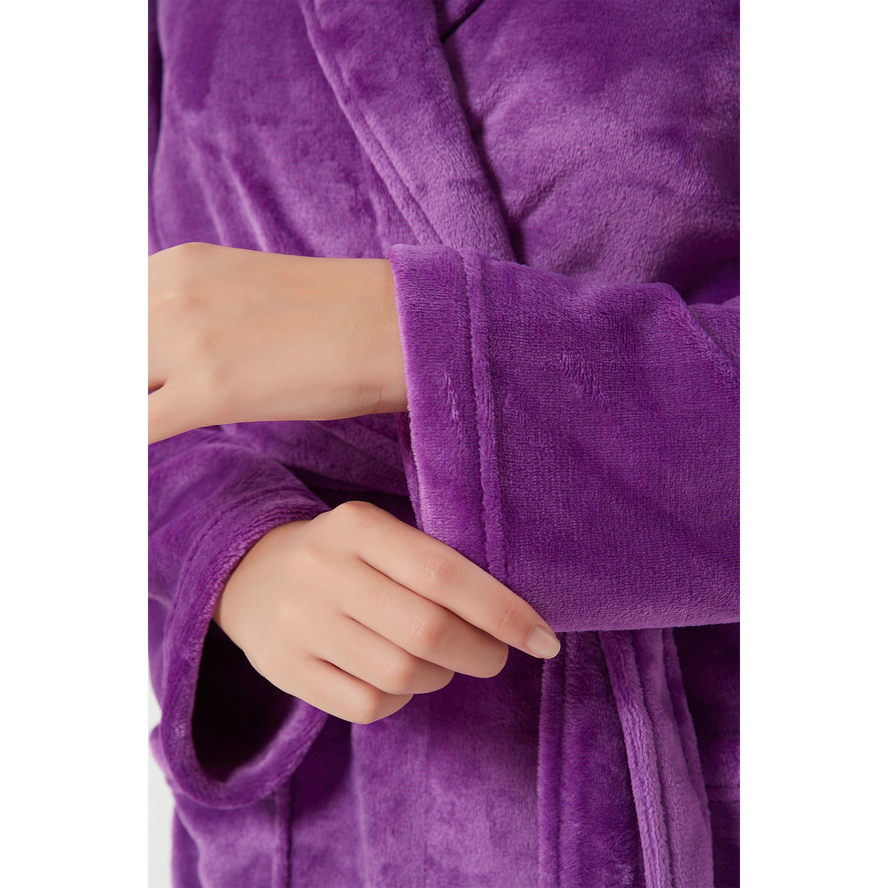Paars - Linea - Women's Plain Fleece Fluffy Dressing Gown - 8