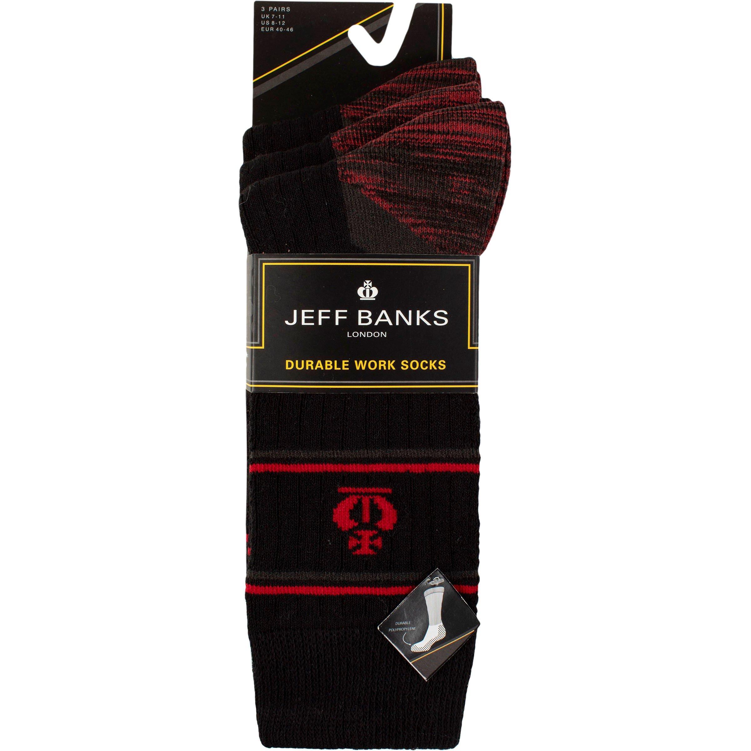 Black/Red - Jeff Banks - Men's 3 Pack Work Socks - 2
