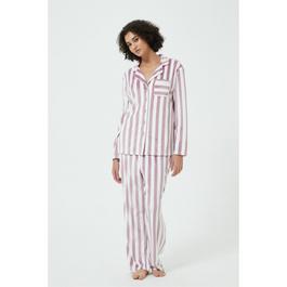 Linea Ladies Stripe Velour Button Through Pyjama Set