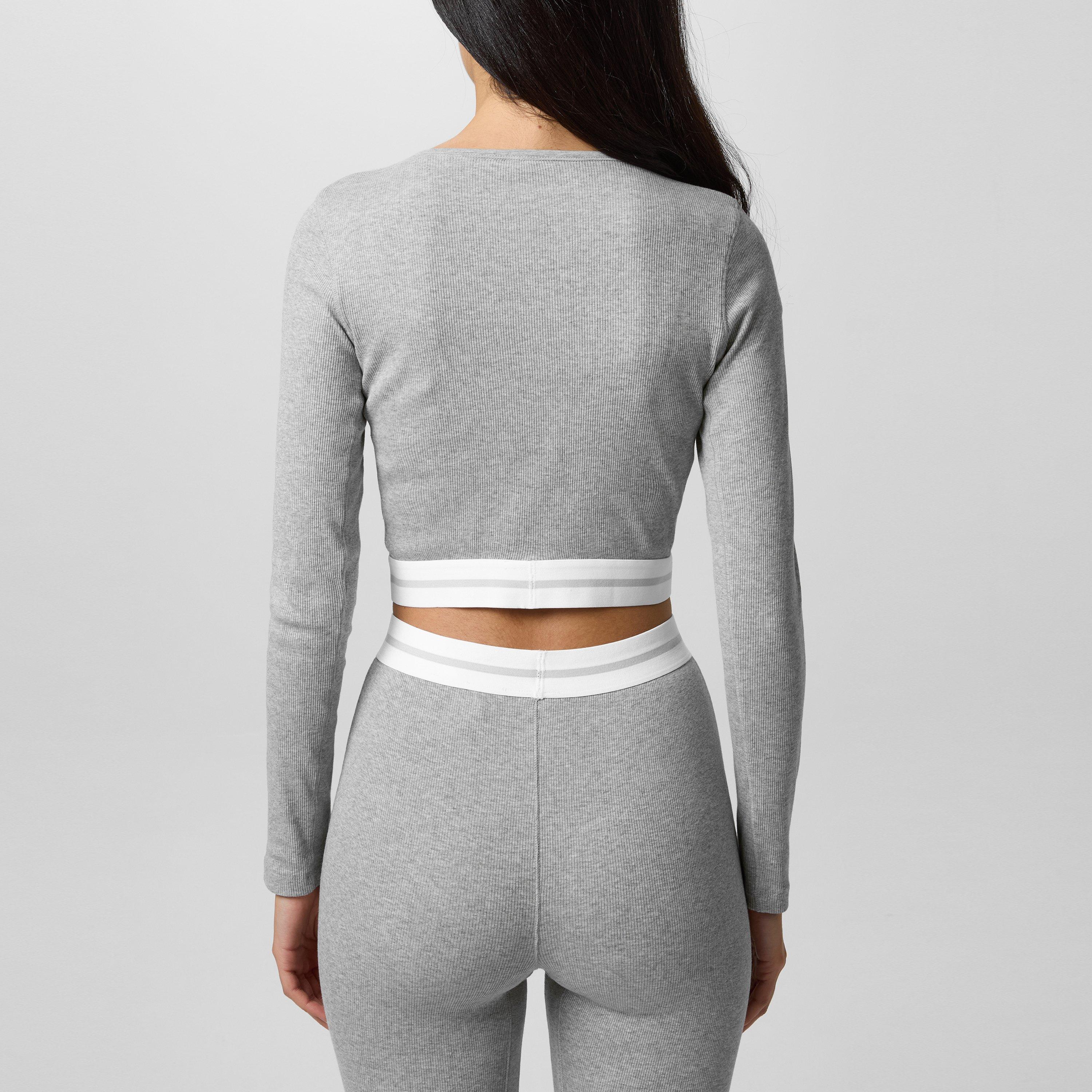 Grey Heather - Calvin Klein - Women's Cropped Crew Pyjama Long Sleeve Top - 3