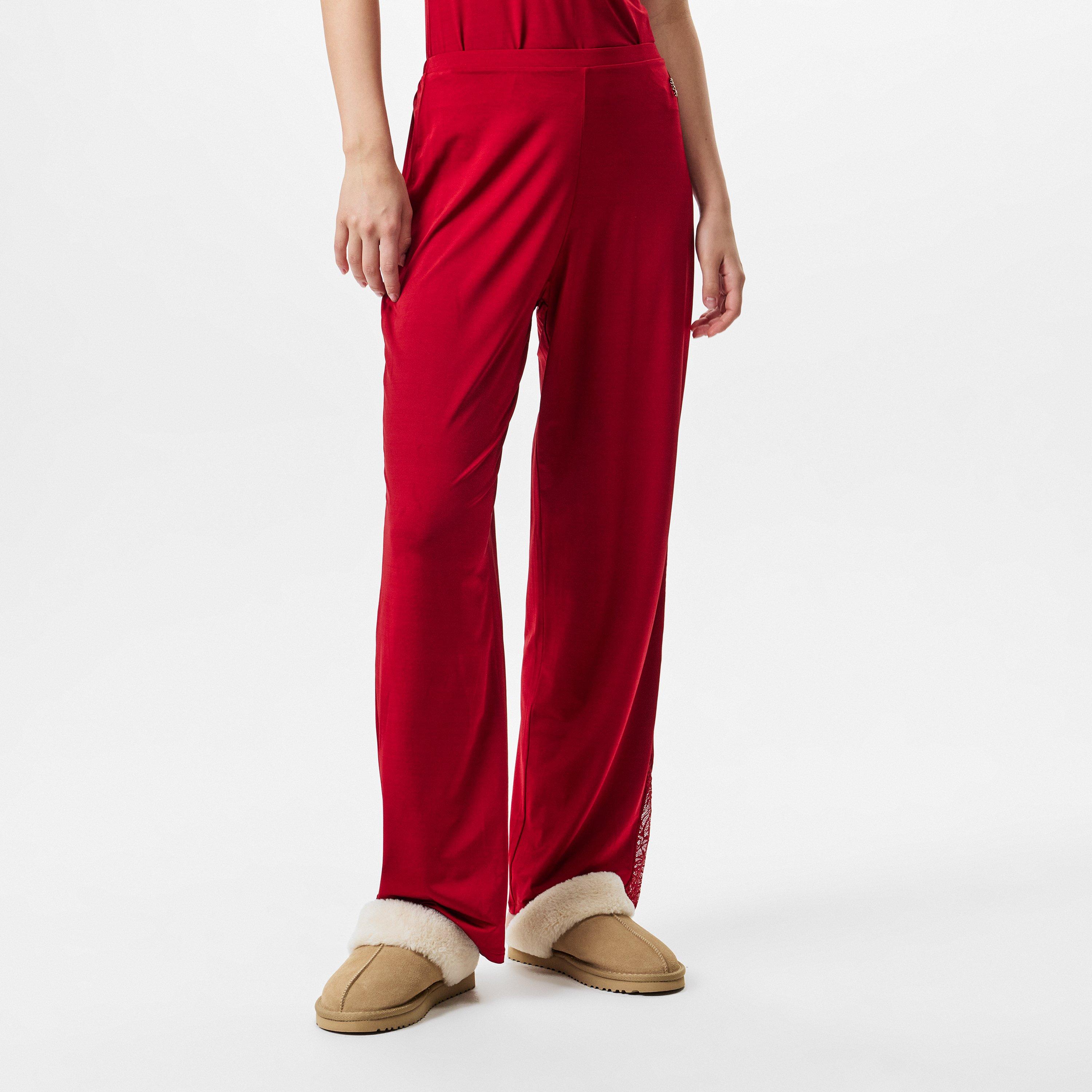 Dark Red - Boss - Women's BW Bianca WL Trousers with Lace Insert, Pyjama Trousers - 3