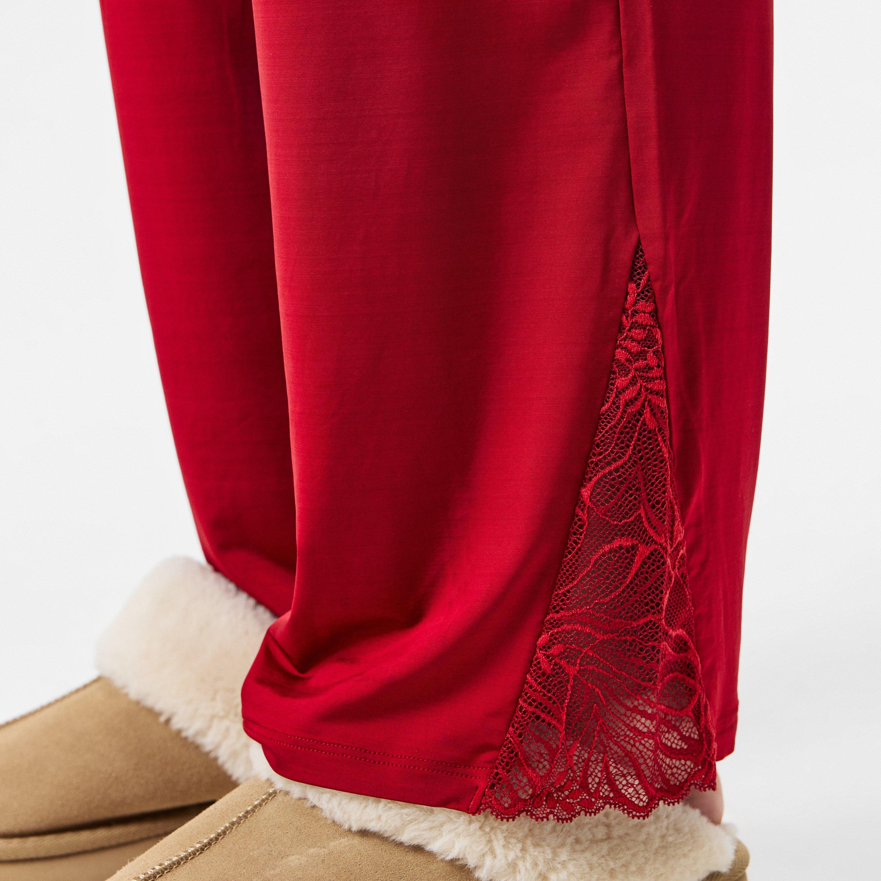 Dark Red - Boss - Women's BW Bianca WL Trousers with Lace Insert, Pyjama Trousers - 5