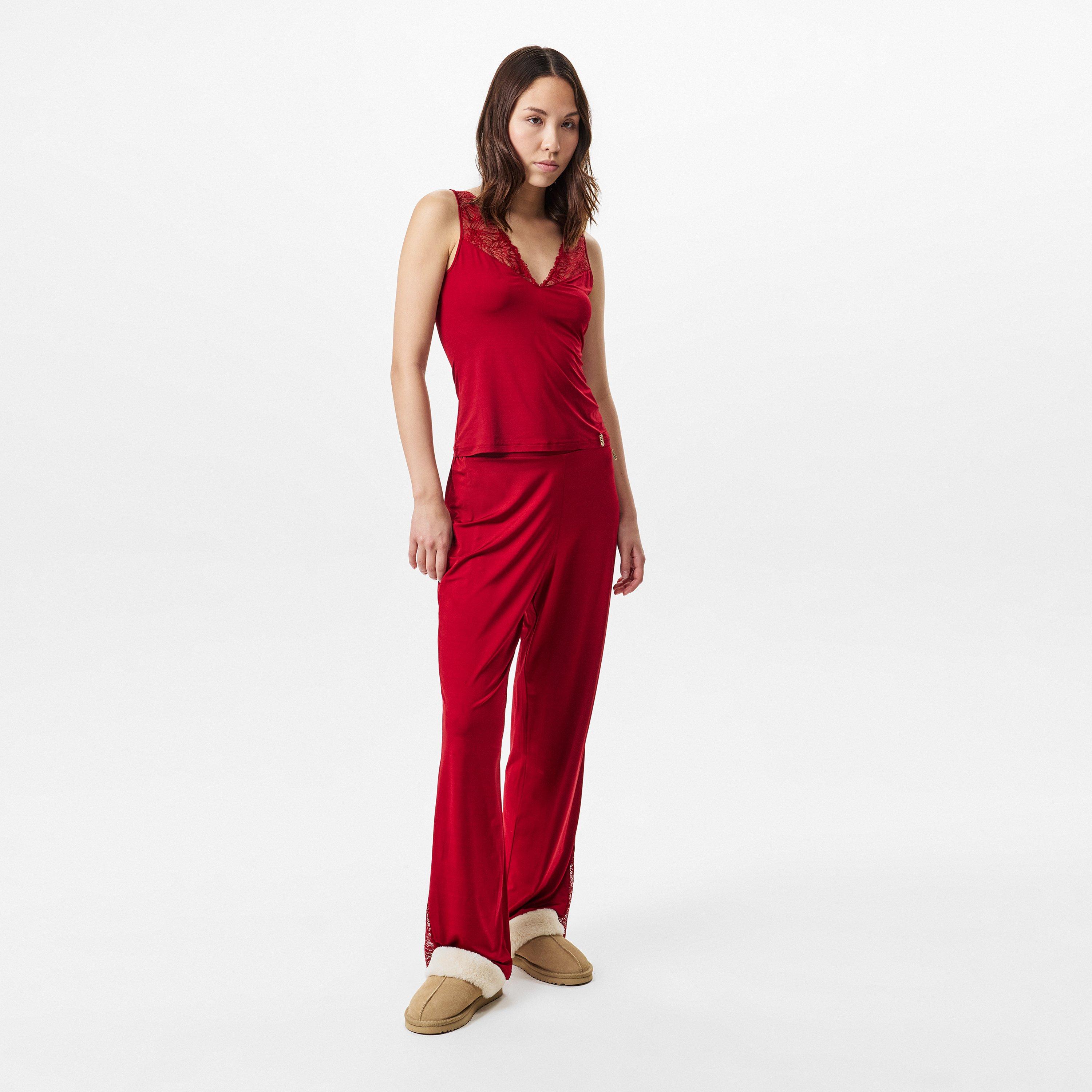 Dark Red - Boss - Women's BW Bianca WL Trousers with Lace Insert, Pyjama Trousers - 6