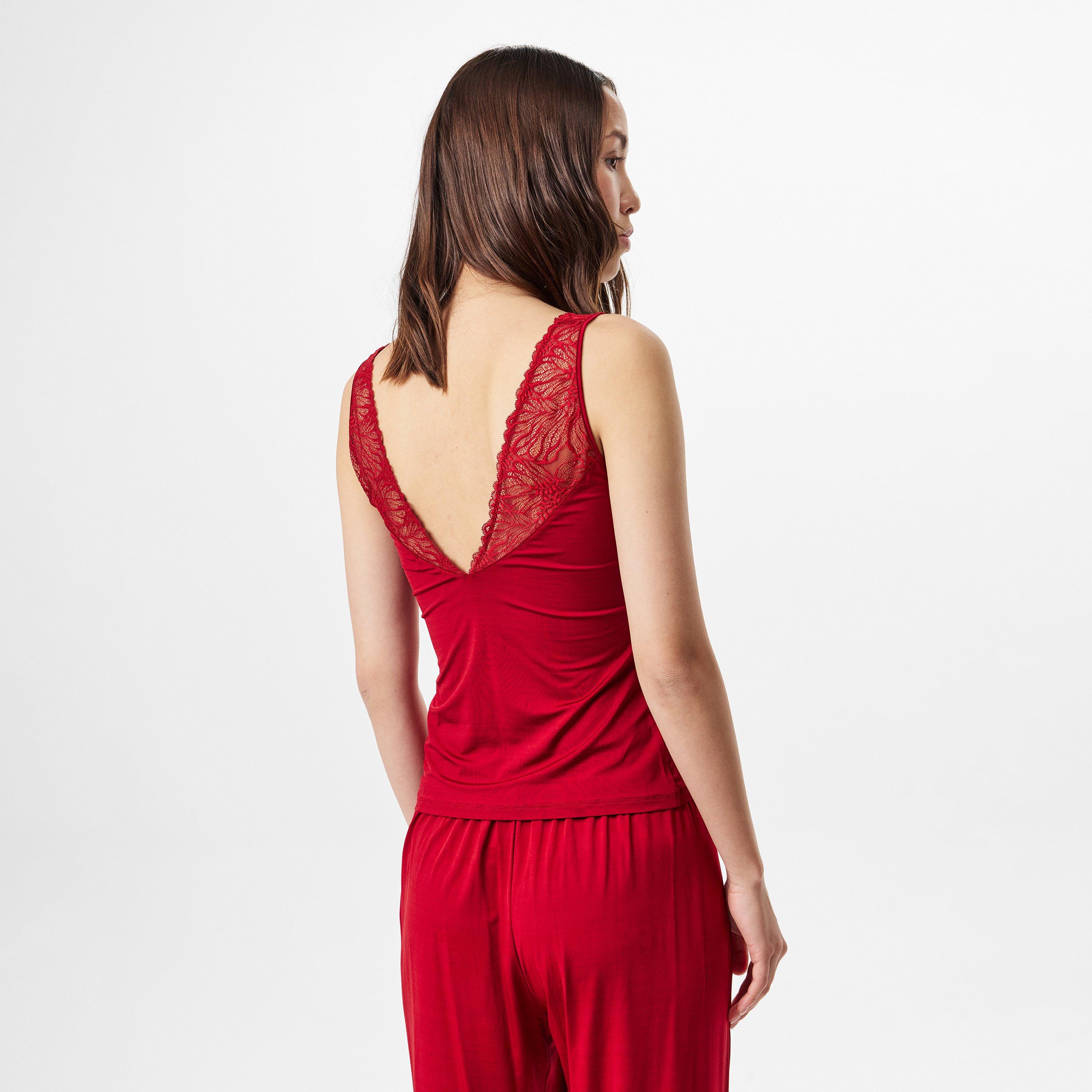 Dark Red - Boss - Women's Lace Trim Jersey Vest Cami Top - 3