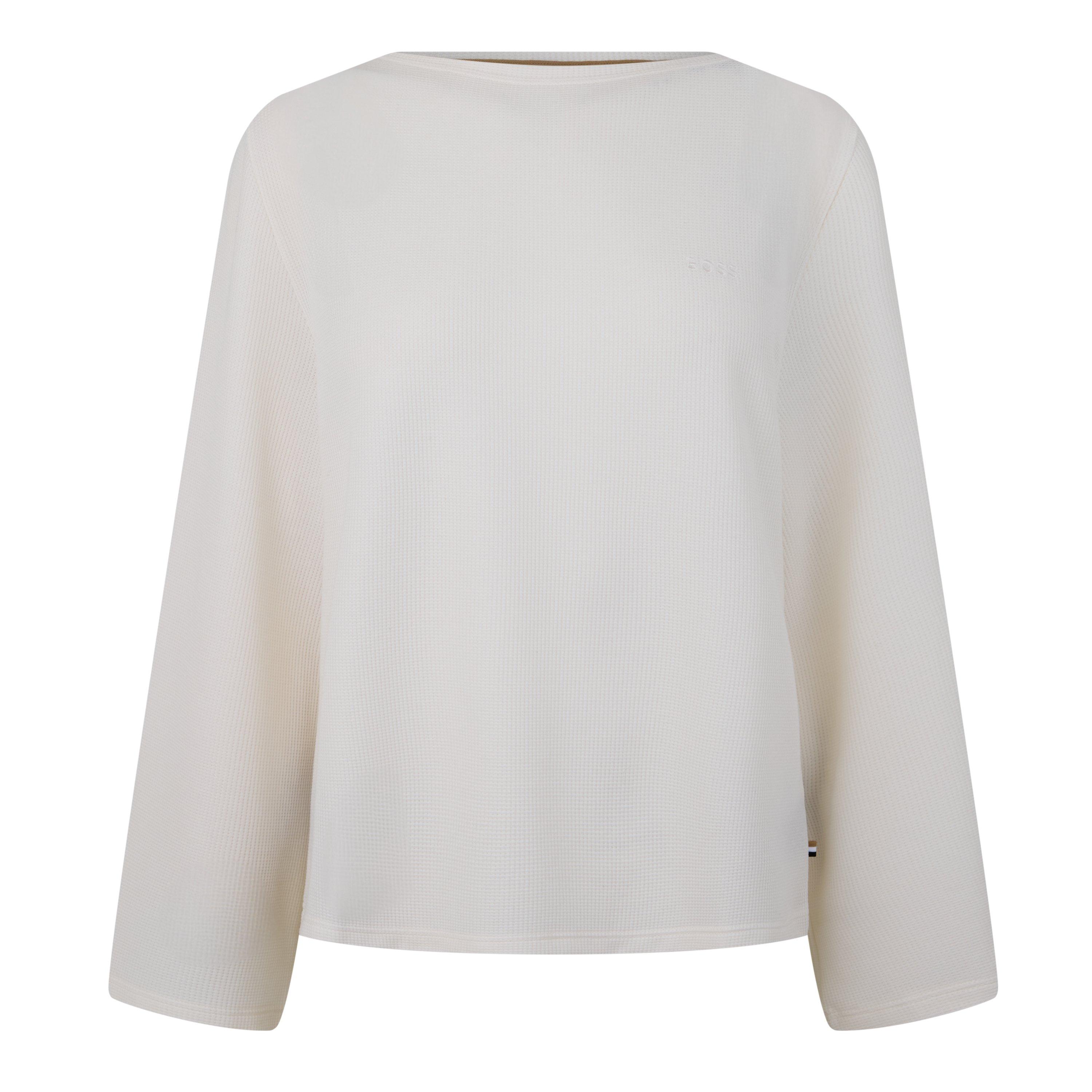 Open White - Boss - Women's Waffle Cotton Long Sleeve Relaxed Fit Pyjama Top - 1