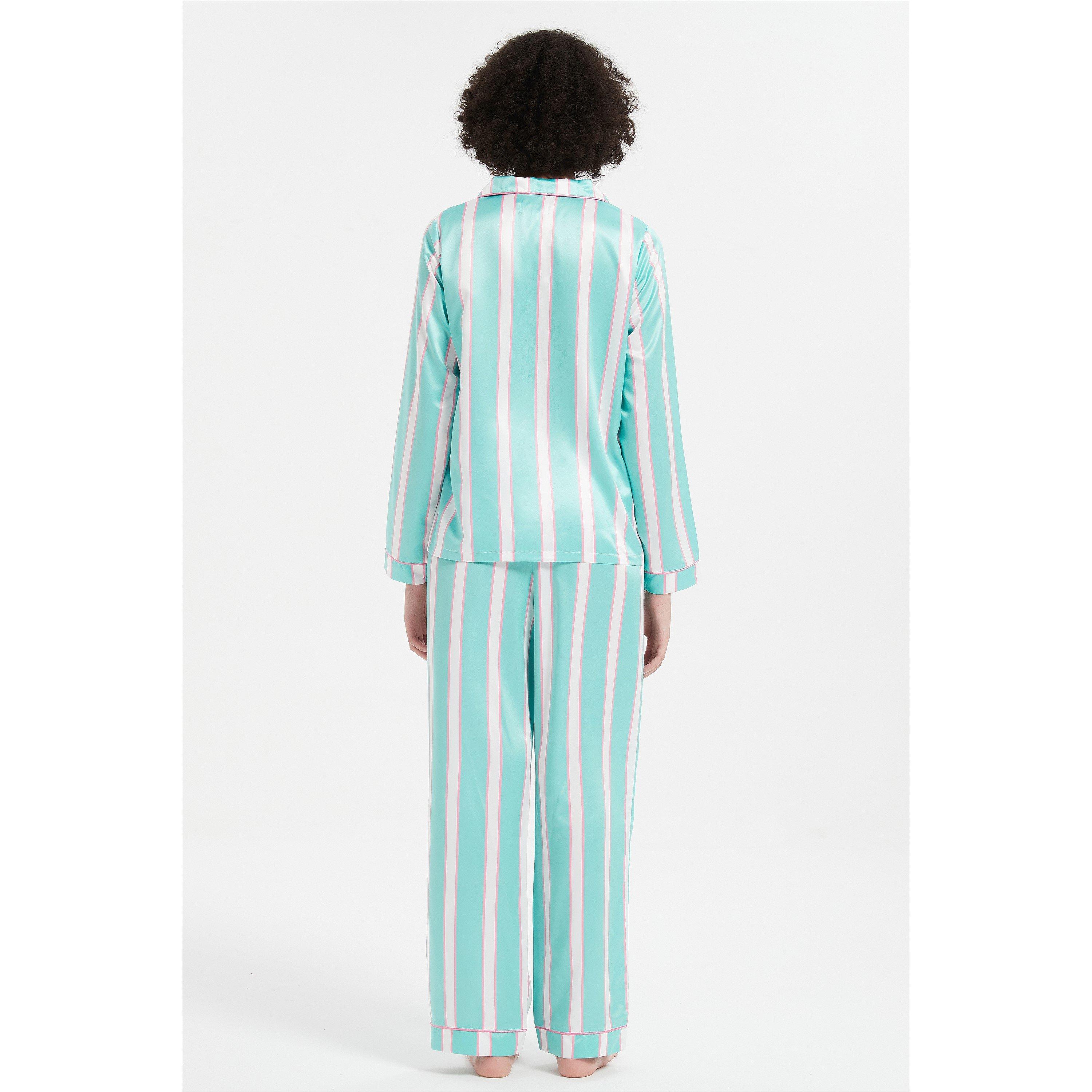 Verde/Rosa - Linea - Stripe Satin Long-Sleeve Pyjama Set - 2
