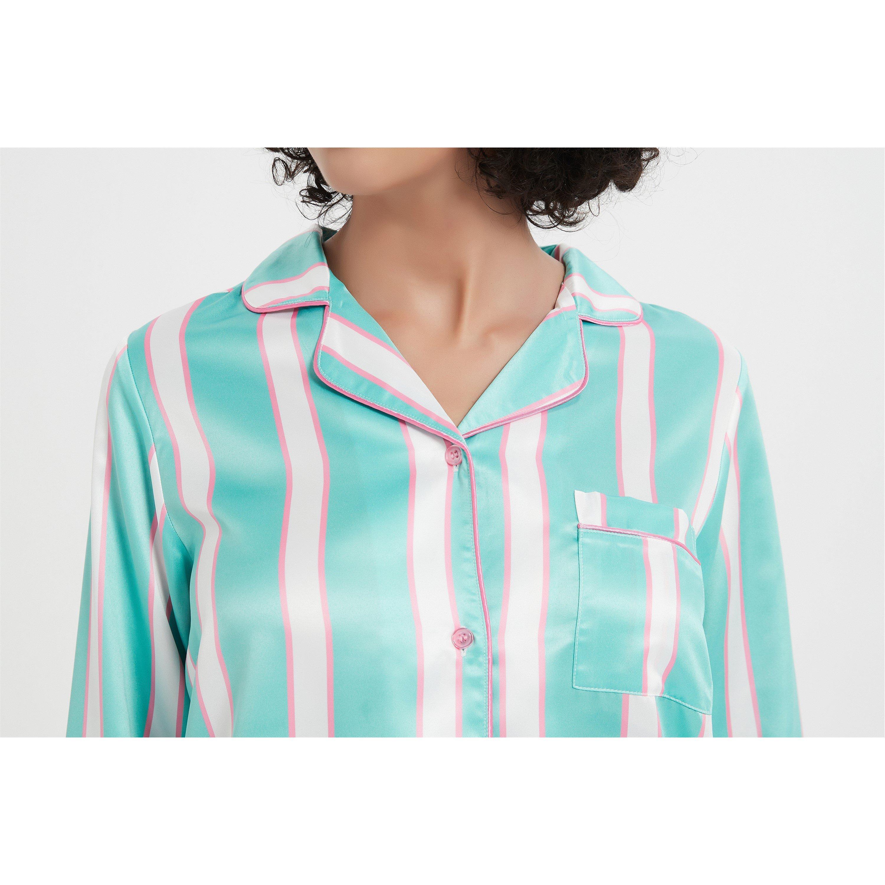 Verde/Rosa - Linea - Stripe Satin Long-Sleeve Pyjama Set - 6