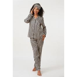 Linea Ladies Stripe Satin Pyjama and Eye Mask Set