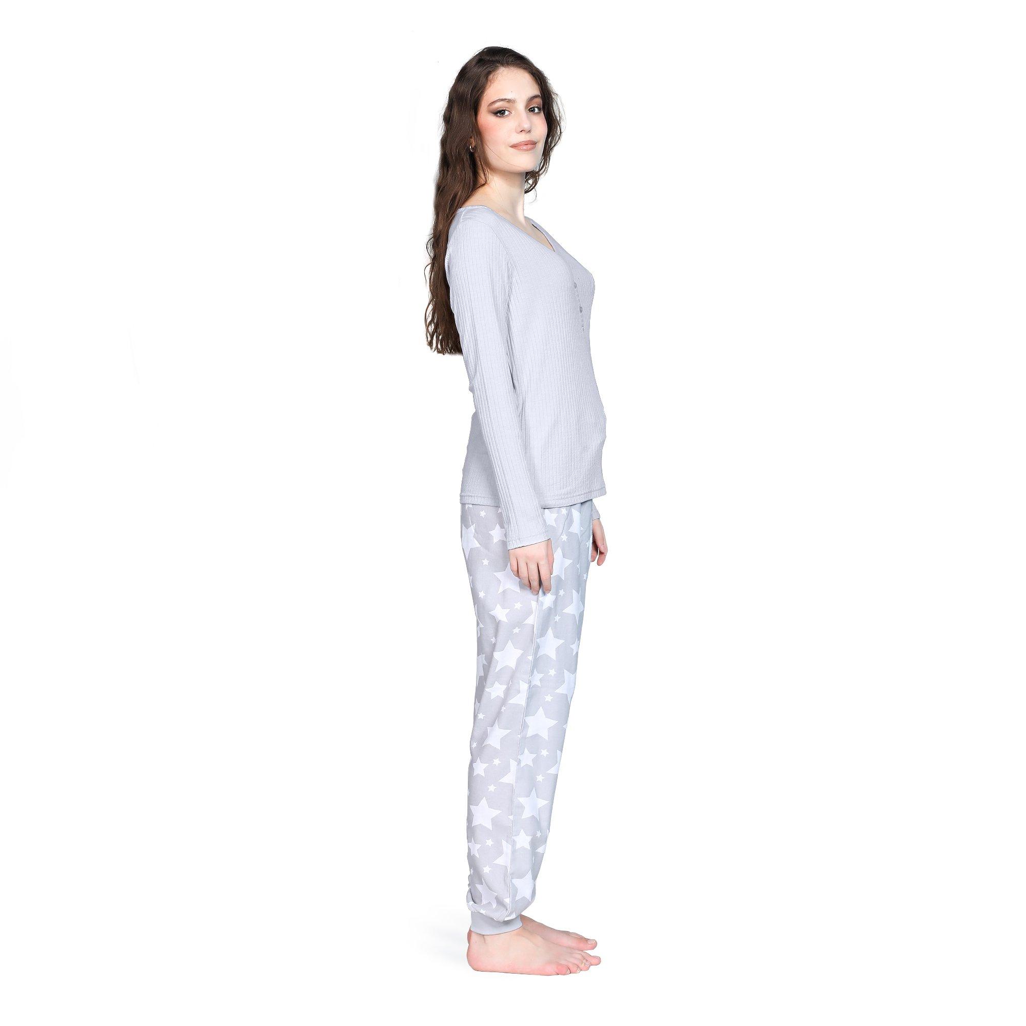 Grey - Linea - Ladies Rib Flannel Pyjama Set - 2