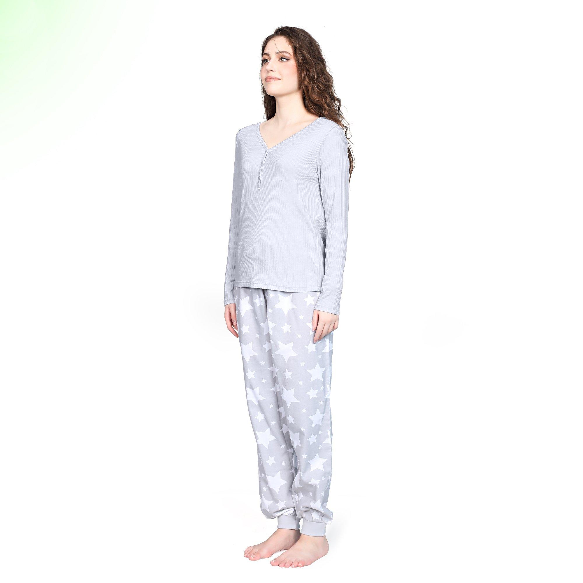 Grey - Linea - Ladies Rib Flannel Pyjama Set - 3
