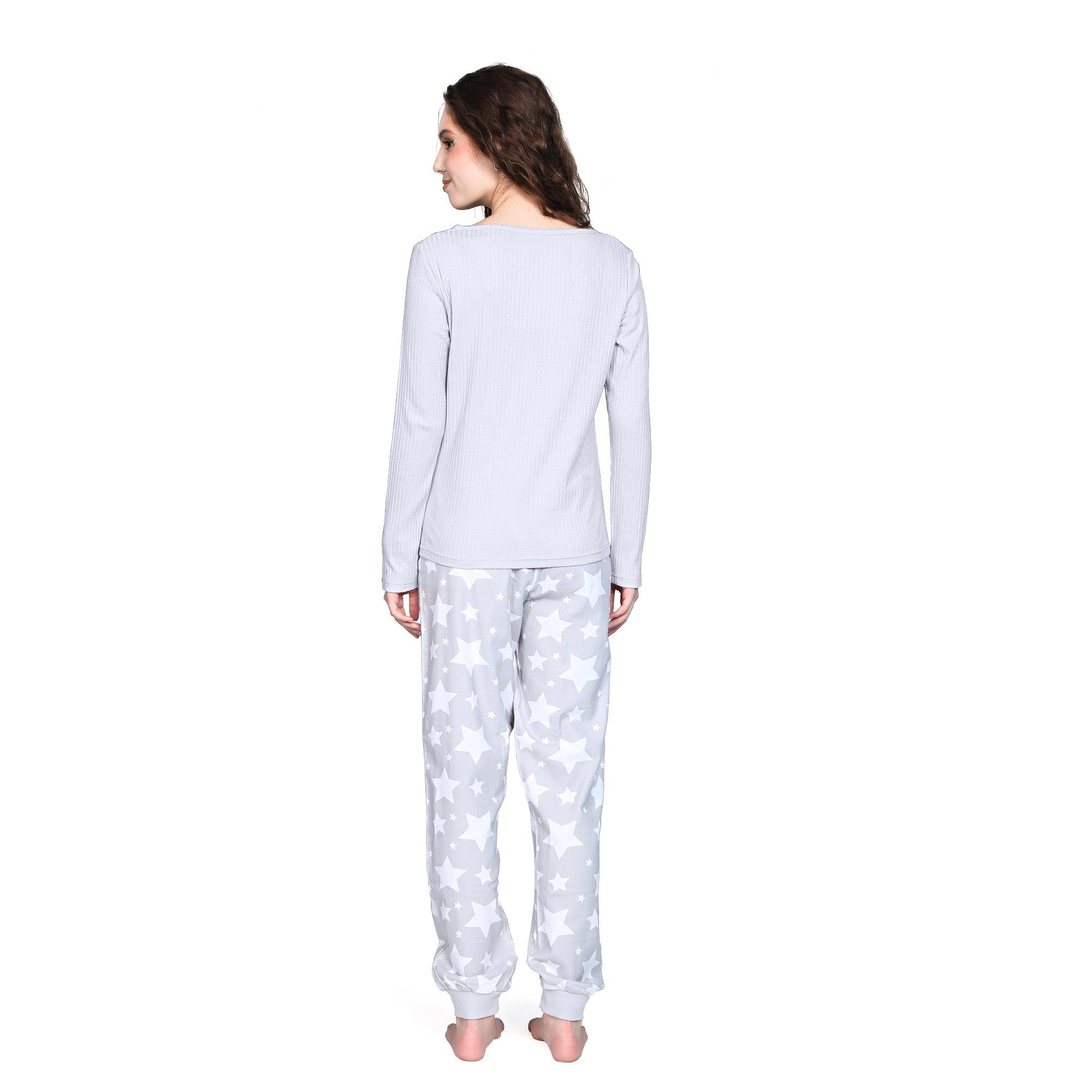 Grey - Linea - Ladies Rib Flannel Pyjama Set - 4